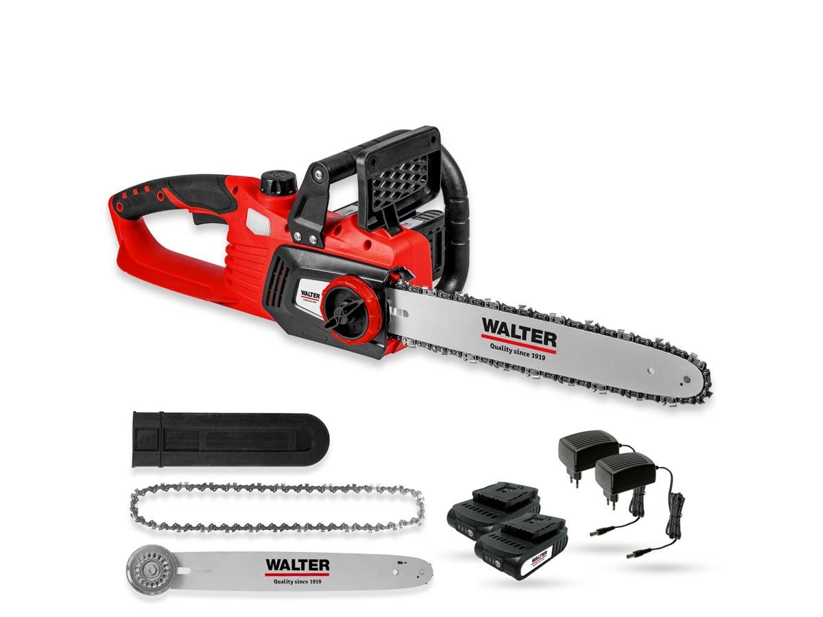 WALTER Akku-Kettensäge 630992, 35 cm Schwertlänge, inkl. 2x Akku 2 Ah, 2x Ladegerät
