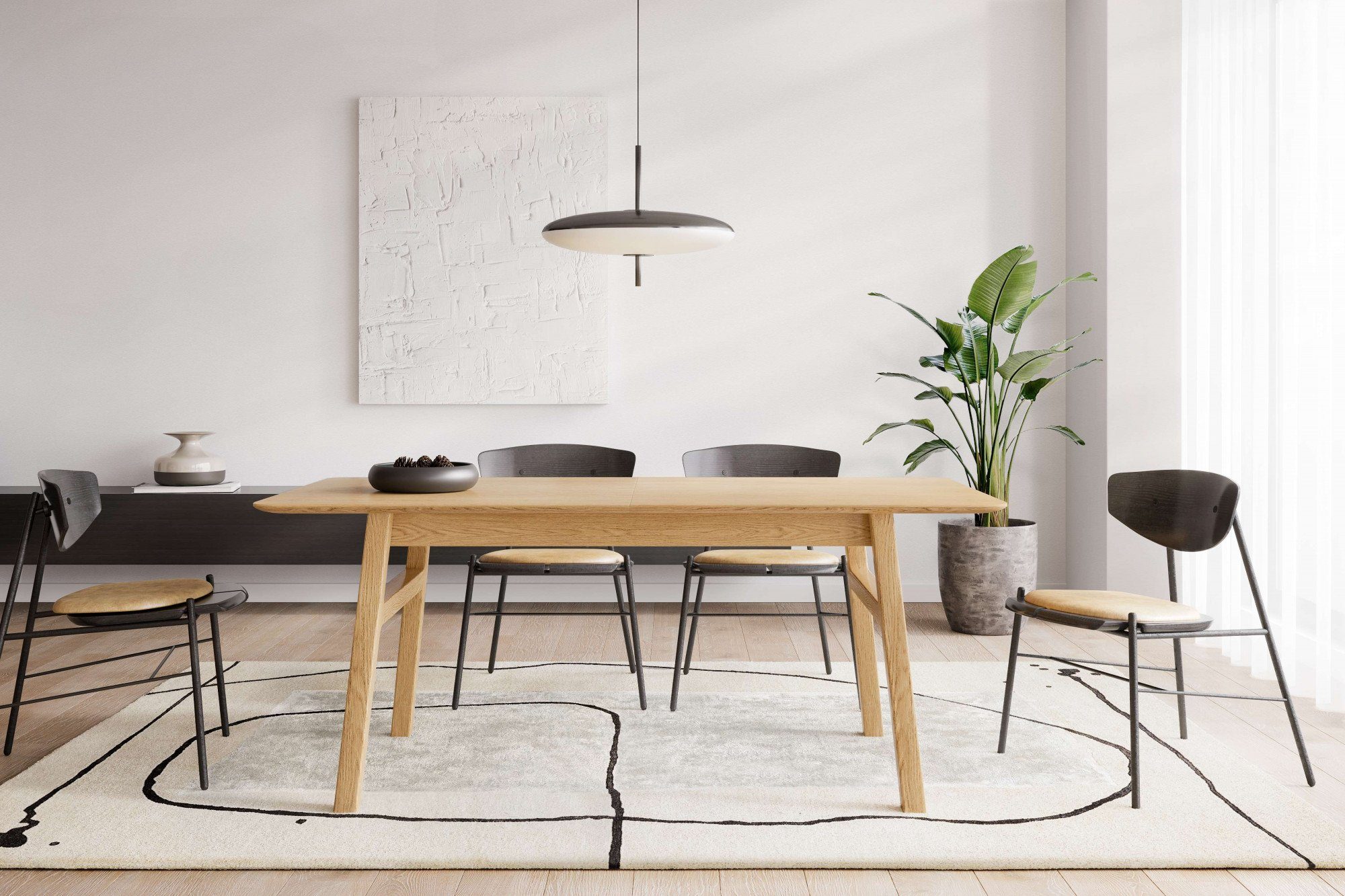 Woodman Esstisch Curved, Scandi Design, Breite 180 cm, ausziehbar auf 220 cm, FSC®-zertifiziert