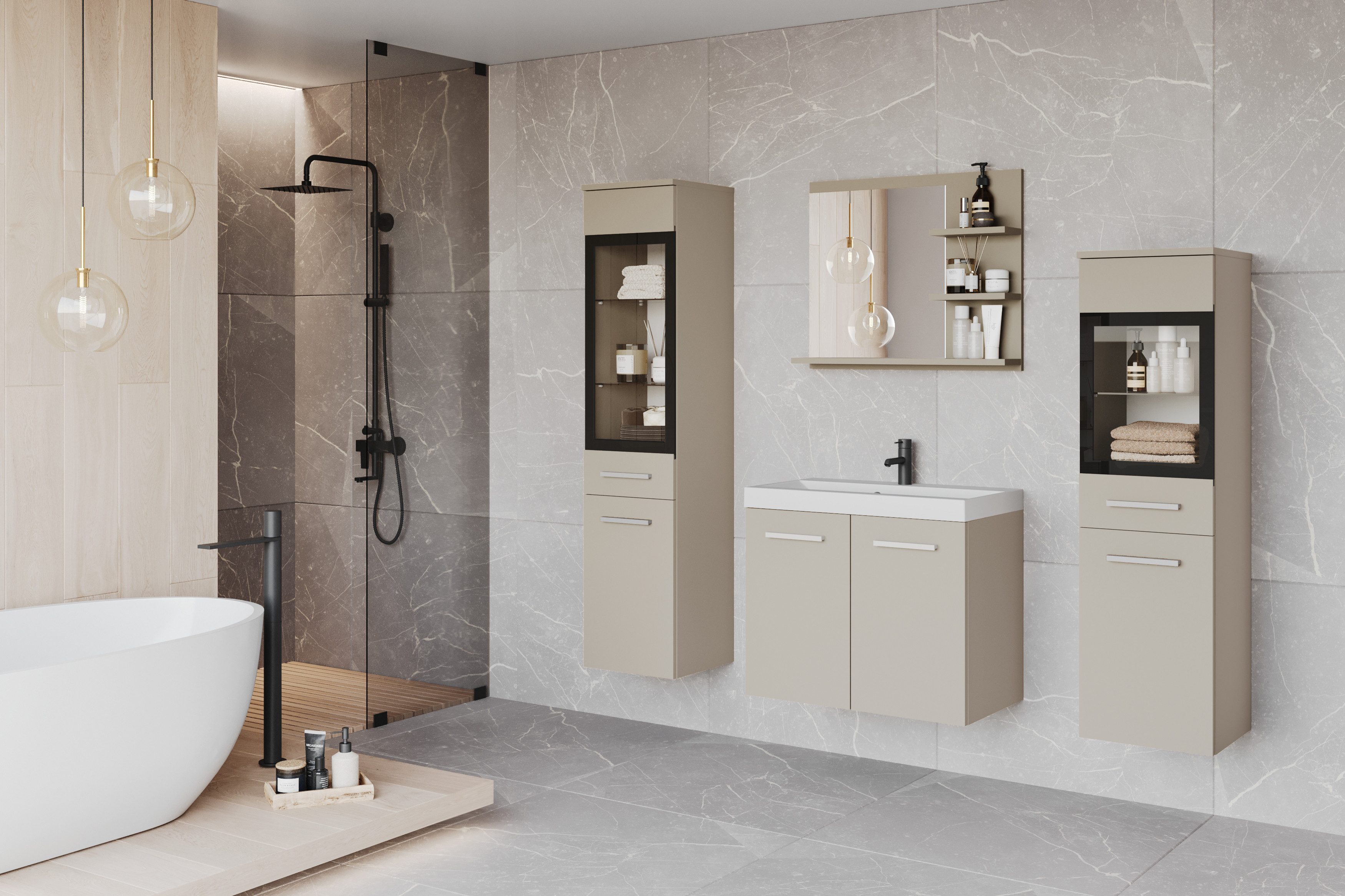 welltime Badmöbel-Set MADRIT, (Komplett-Set, 5-St., mit Waschbecken), Wasch günstig online kaufen