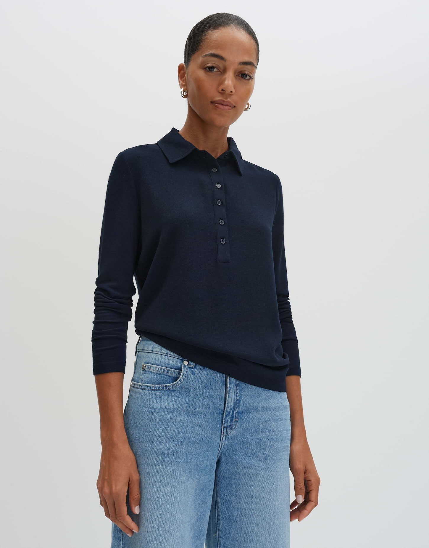 Langarm-Poloshirt KERTINE Slim im Materialmix