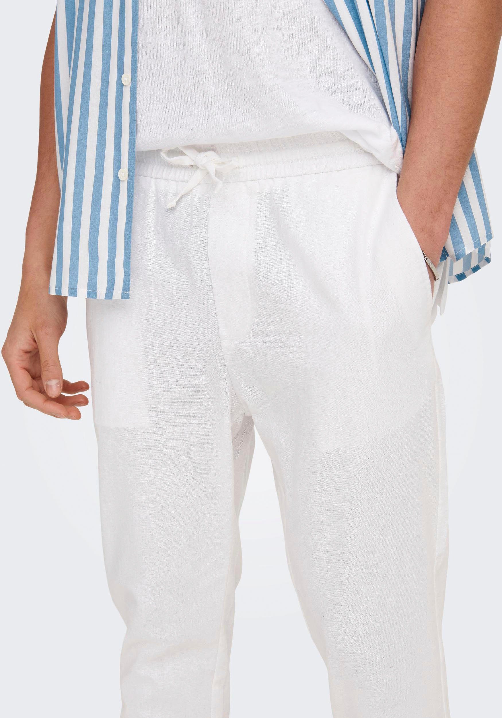 ONLY & SONS Schlupfhose ONSLINUS CROP 0007 COT LIN PNT NOOS Baumwolle mit Leinen, Gummizug und Kordel – Bild 2 von 5