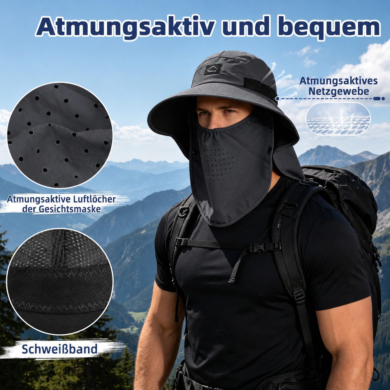 nsihing Sonnenhut Sonnenhut Outdoor, Safarihut mit Abnehmbarem Gesichtsschutz Mit Nackenschutz für Angeln, Wandern & Garten