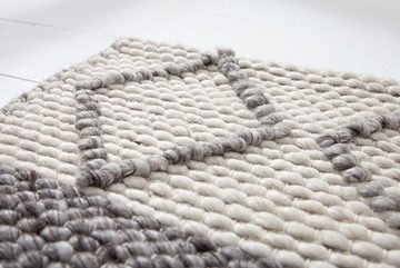 Teppich YARN 240x160cm grau beige, riess-ambiente, rechteckig, Höhe: 10 mm, Wolle-Gemisch · Handarbeit · Strickmuster · Schurwolle · Wohnzimmer