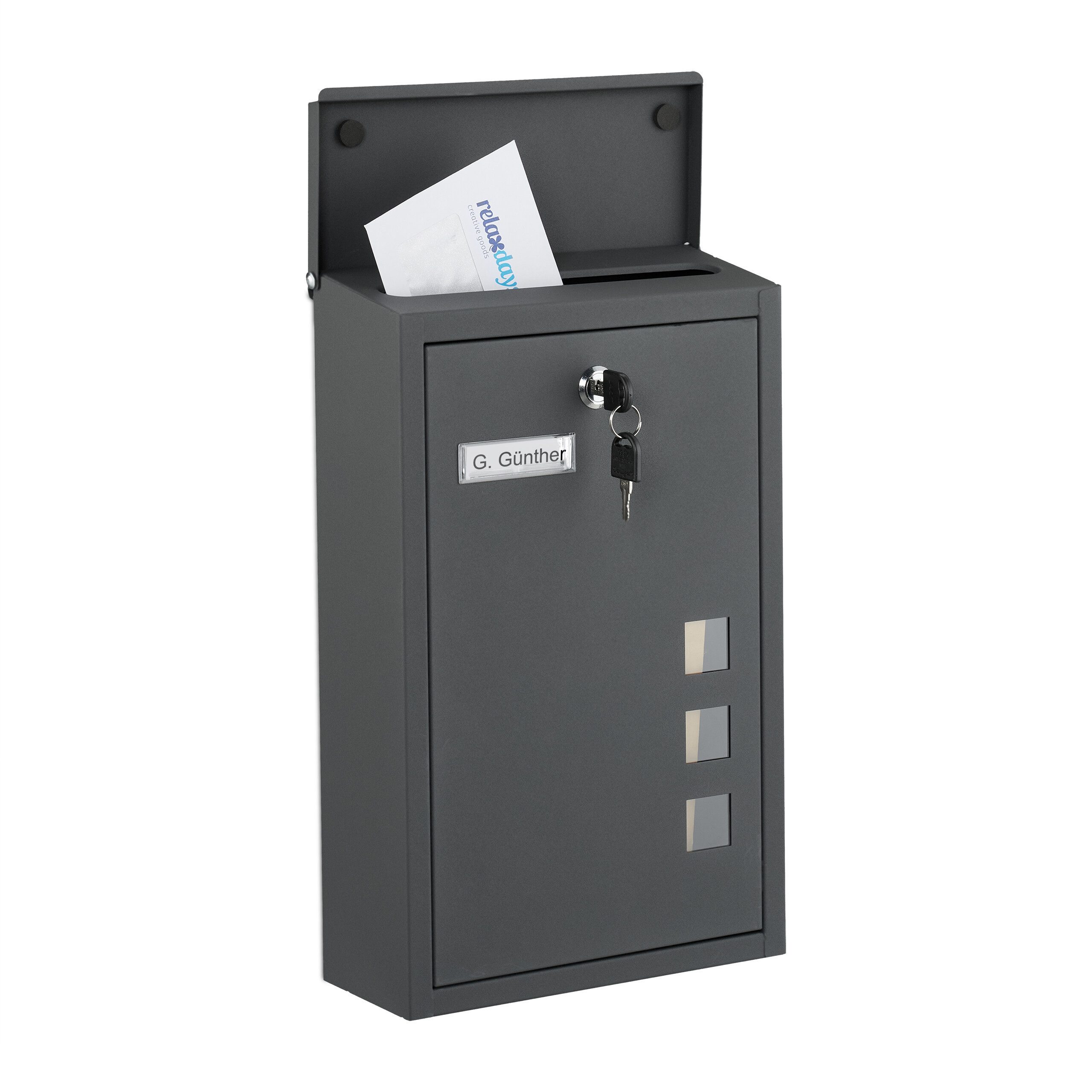 relaxdays Wandbriefkasten Briefkasten Hochformat, Anthrazit günstig online kaufen