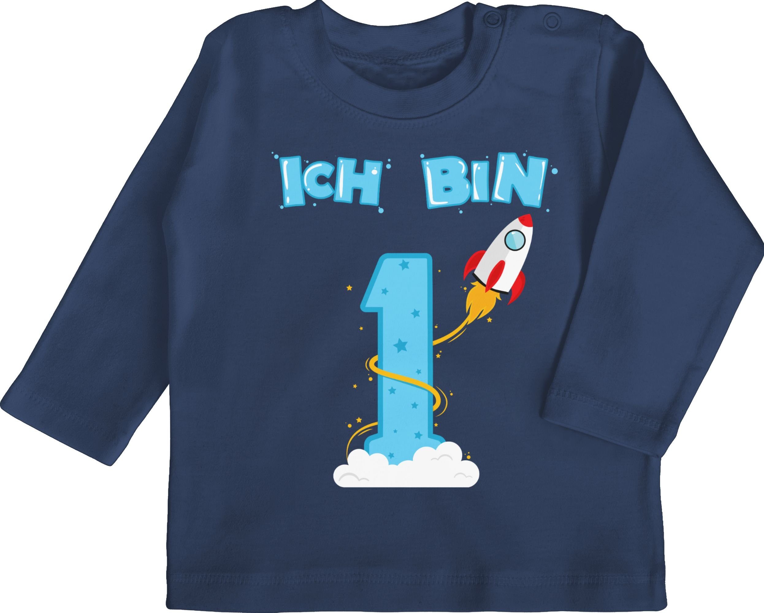 Shirtracer T-Shirt Ich bin eins Rakete 1. Geburtstag 1 Navy Blau