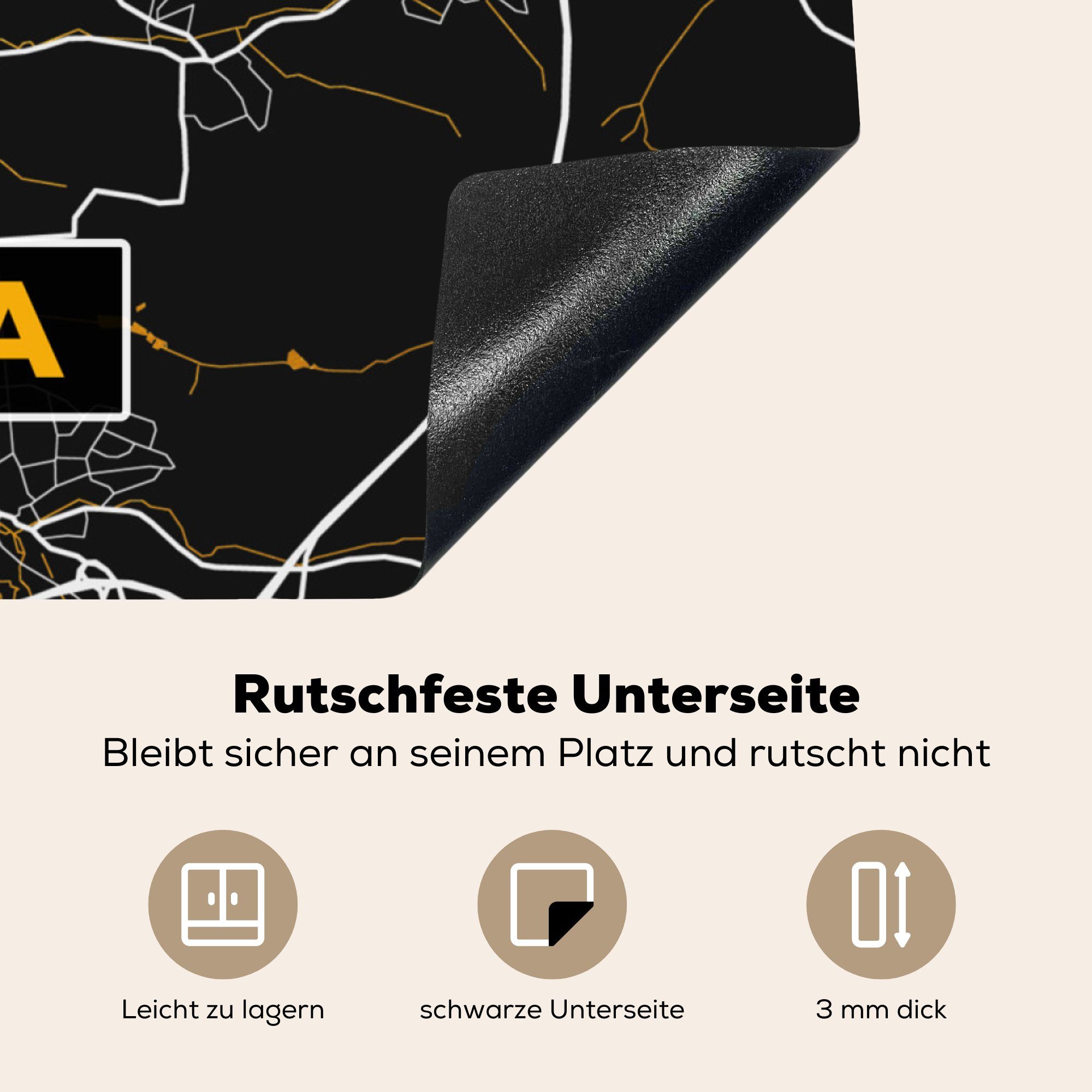 78x78 Fulda MuchoWow Karte, cm, tlg), - - Stadtplan - (1 und küche Arbeitsplatte Gold Vinyl, Schwarz - Deutschland für Herdblende-/Abdeckplatte Ceranfeldabdeckung,