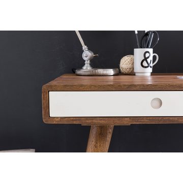 Lomadox Schreibtisch, weiß Massiv Holz Sheesham Natur 120x60x75cm 120/75/60cm