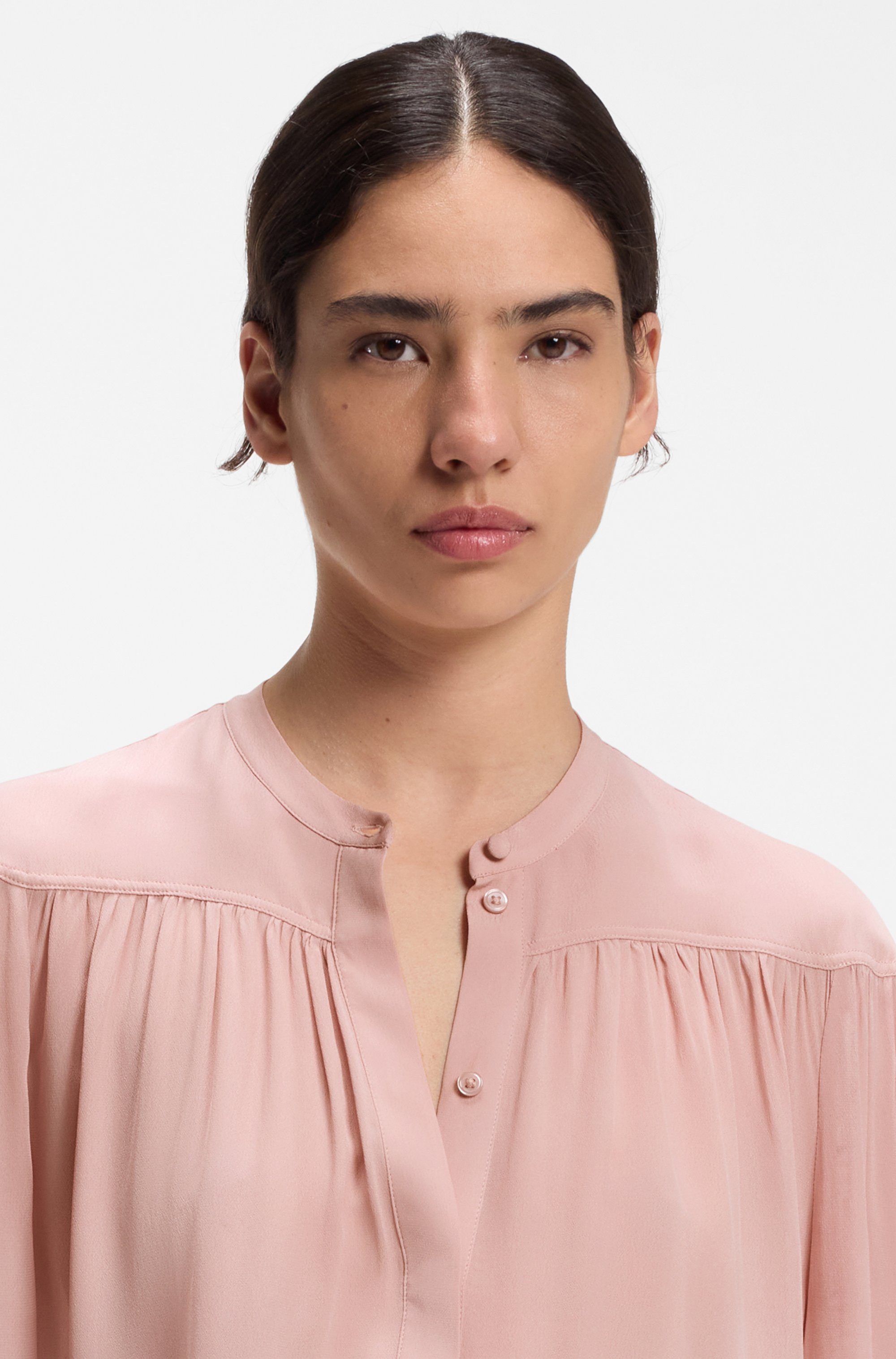 BOSS ORANGE Langarmbluse Bethena Premium Damenmode mit verdeckter Knopfleiste, Relaxed Fit
