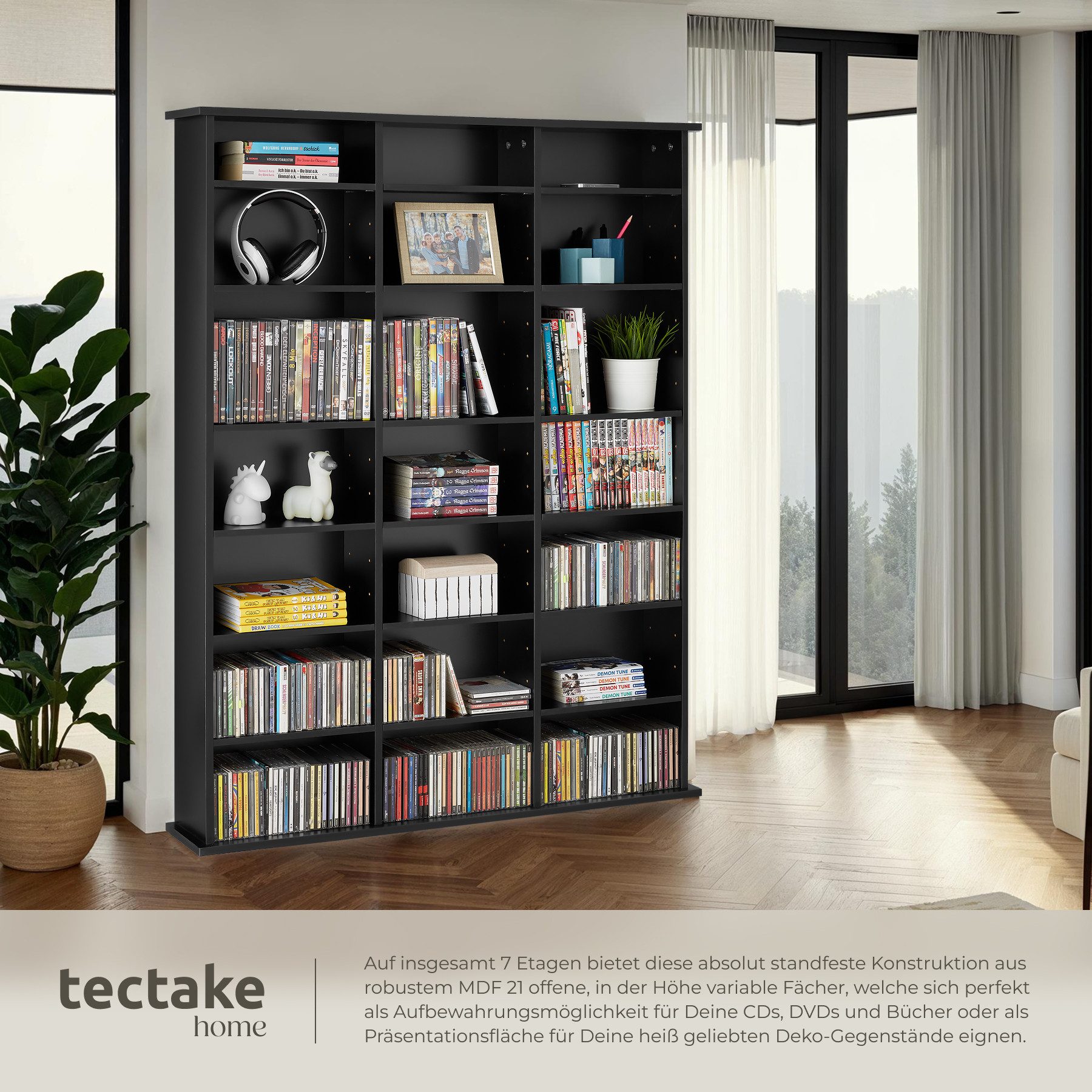 tectake CD-Regal Medienregal Stevie in Holzoptik 105,5x19x136,5cm, Sammlerset 1-tlg., höhenverstellbare und herausnehmbare Zwischenböden