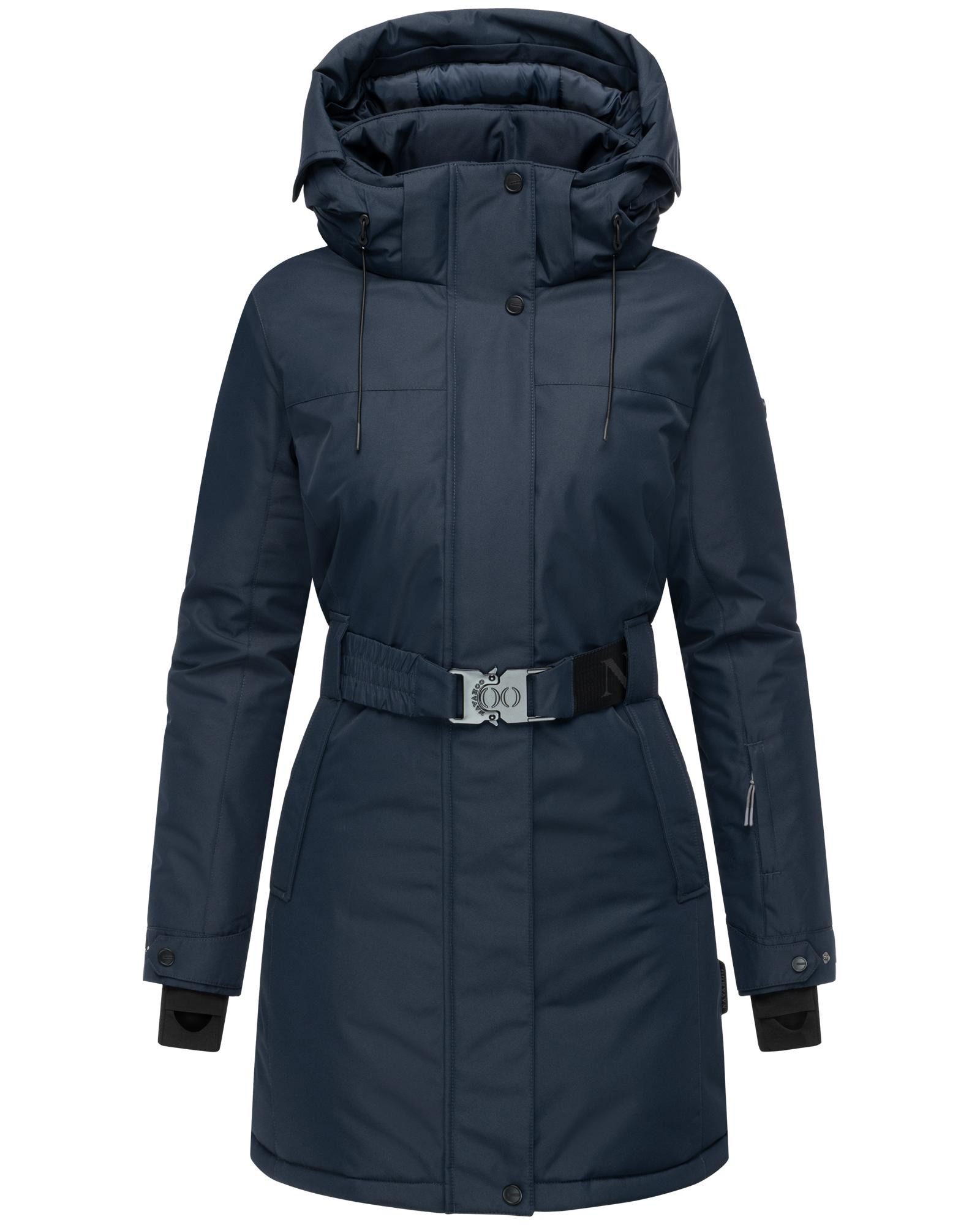 Navahoo Wintermantel Frostkuss 14 Warmer Damen Mantel mit abnehmbarer Kapuze und Taillengürtel