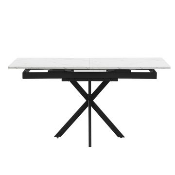 OKWISH Esstisch Erweiterbar Esszimmertisch rechteckig (Erweiterbar Esszimmertisch rechteckig Küchentisch weiß Marmoroptik), Ausziehbar 150-180cm Tischplatte