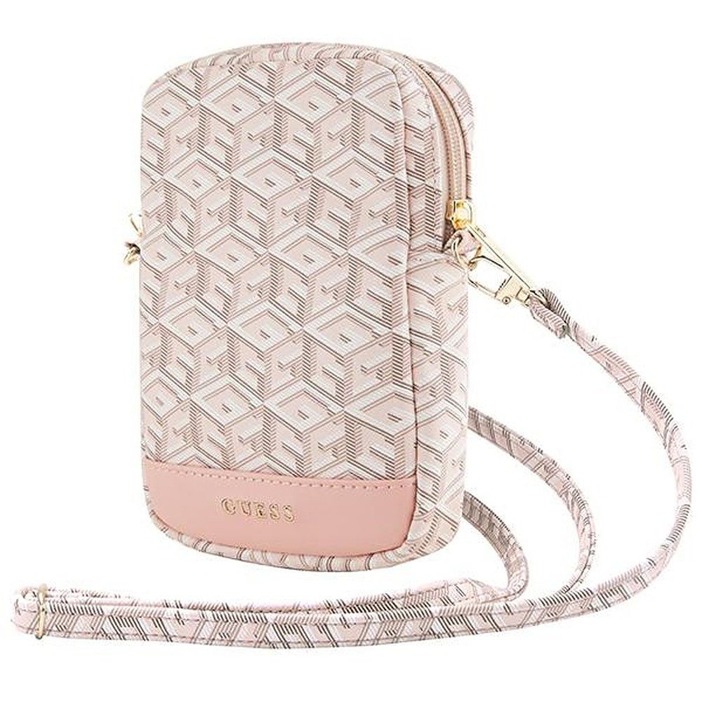 Guess Handytasche Umhängetasche Smartphonetasche Schultertasche (Spar-Set, 1-tlg., 19 x 12 x 4 cm elegant), GCube-Muster, verstellbarer Riemen, Reißverschluss