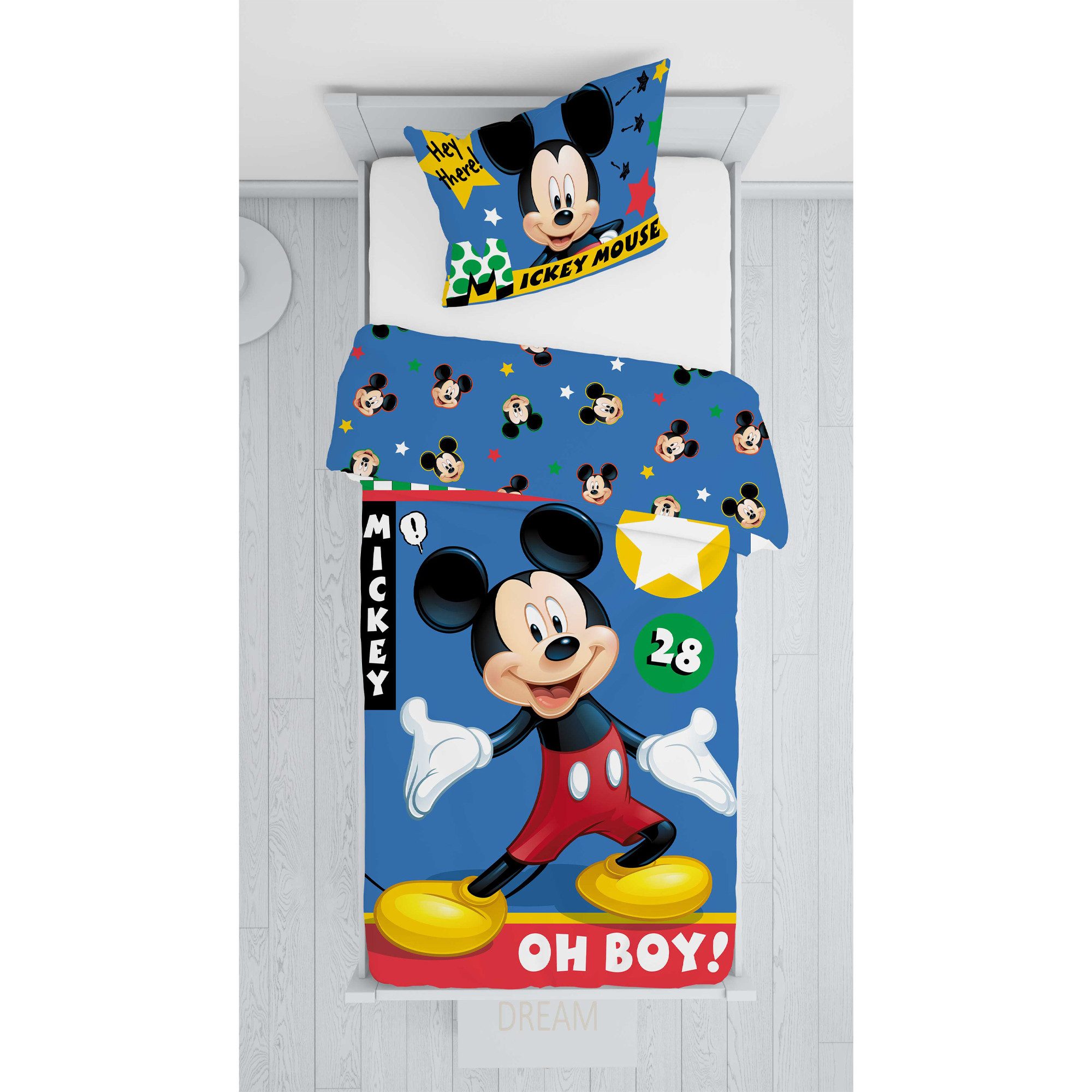 BERONAGE Kinderbettwäsche Mickey Mouse Baby / Kleinkind Bettwäsche Oh Boy Linon / Renforcé, 100% Baumwolle, 2 teilig, 135x100 + 60x40 cm