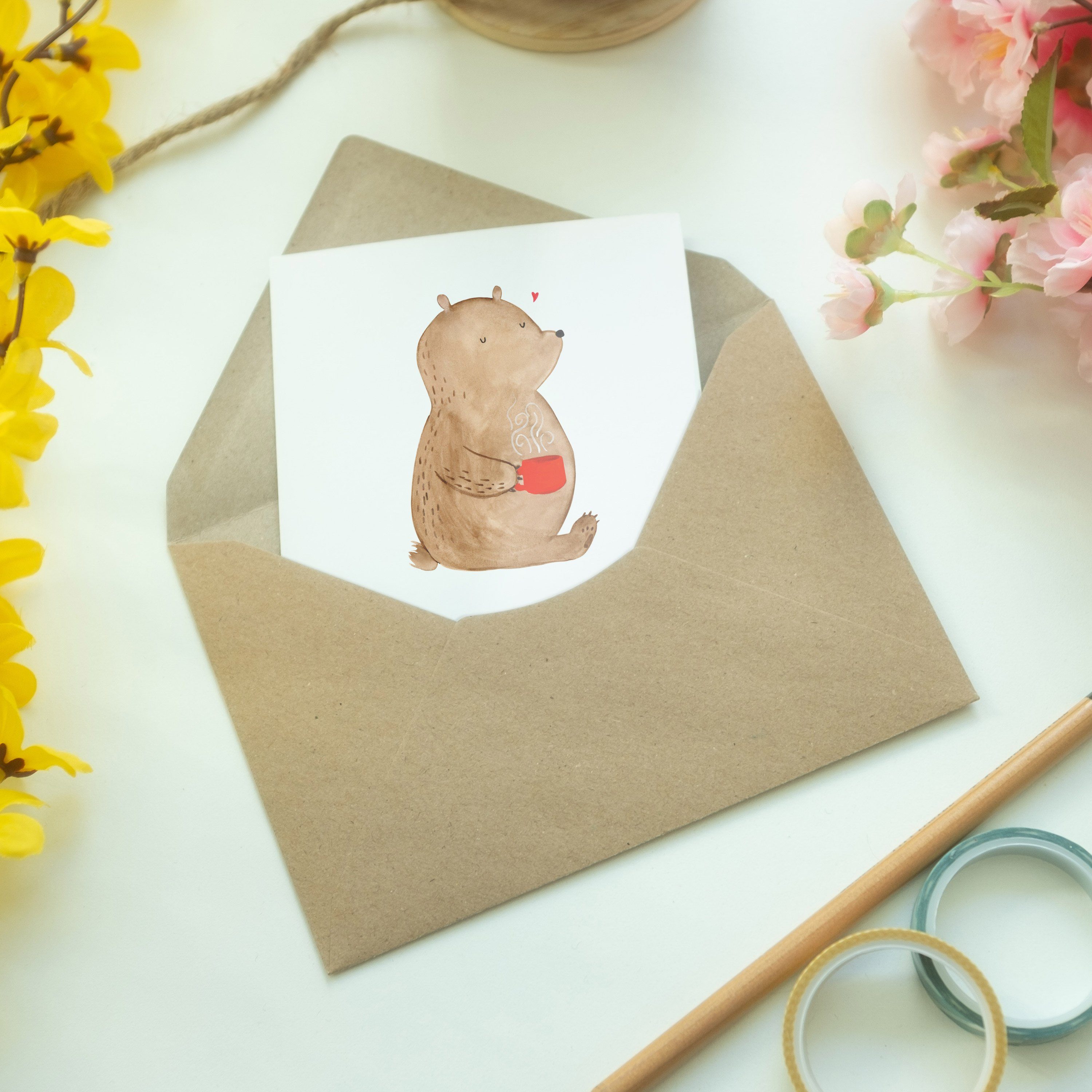 Einladungskarte, Geschenk, Mrs. Geburtstagskarte - - Mr. Bär Weiß Grußkarte & Morgenkaffee Panda