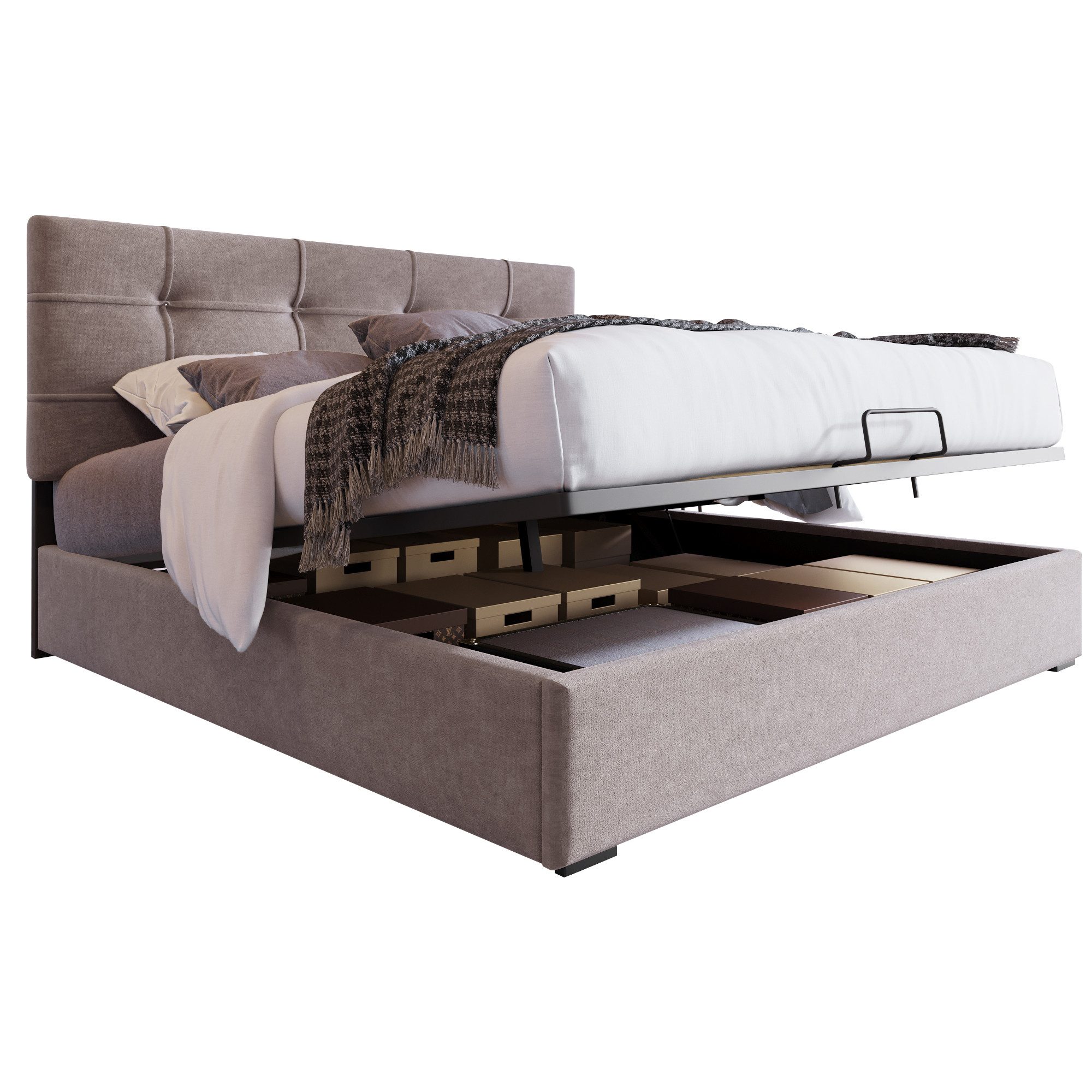 Flieks Polsterbett, Hydraulisches Doppelbett Kiefernholzbett 140x200cm günstig online kaufen