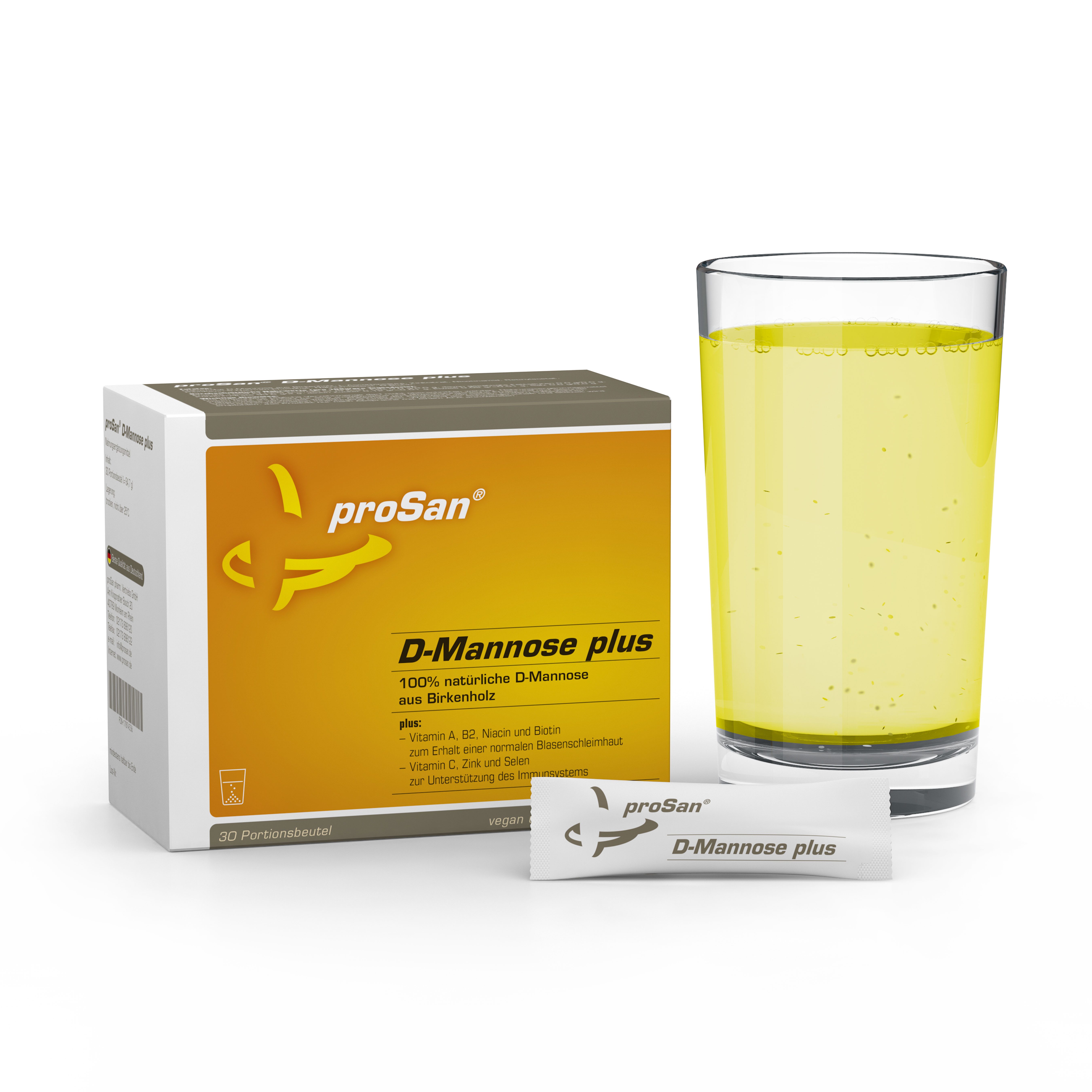 proSan D-Mannose plus, Vegan, ohne Zusatzstoffe, 100% natürlich, Pulver, 30 St., 64 g