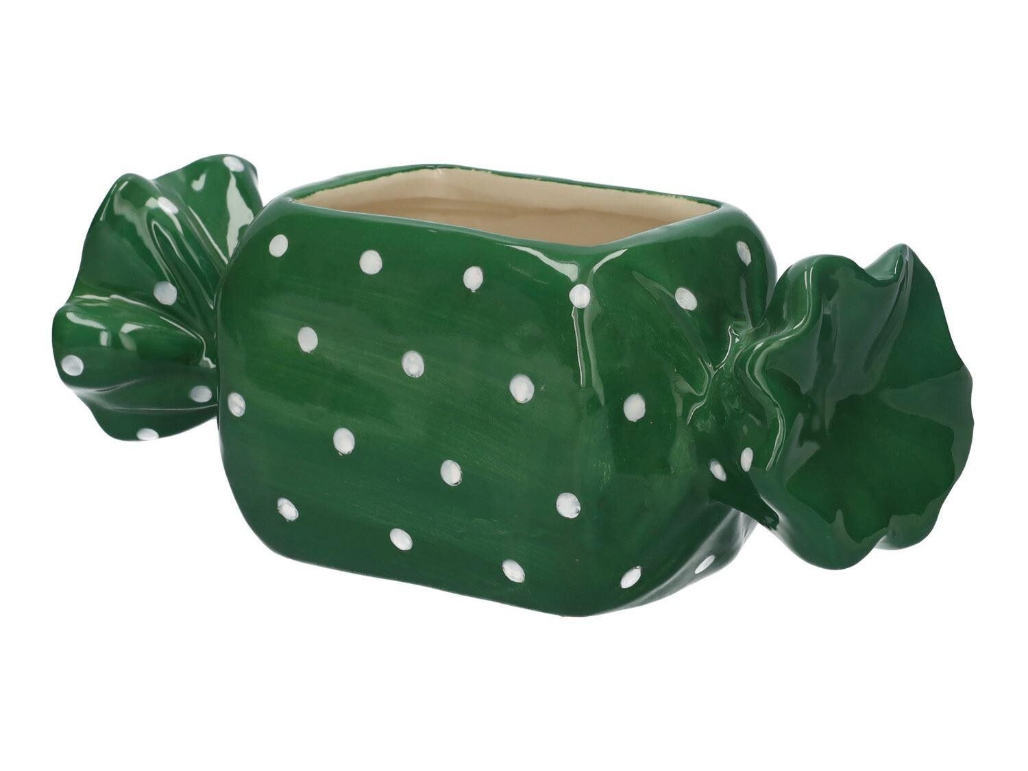 INNA-Glas Blumentopf Pflanzentopf Bonbon Amiel aus Keramik, mit Punkten, grü