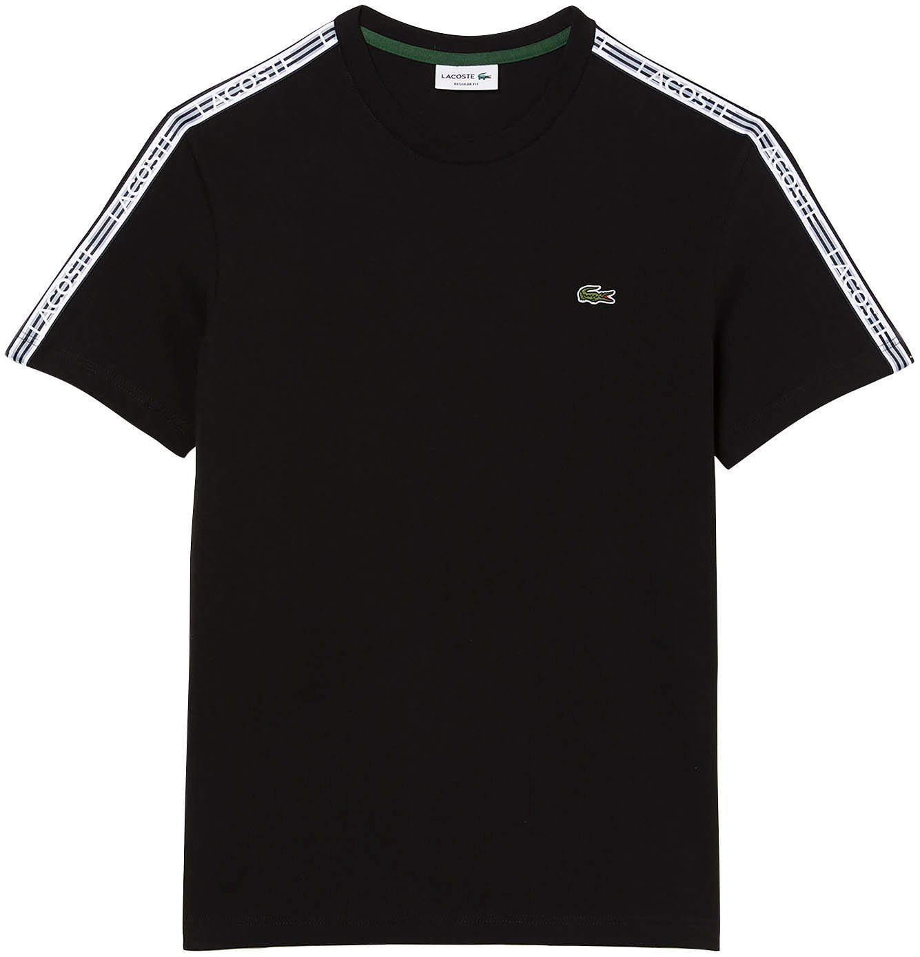 Lacoste T-Shirt Kontrastband beschriftetem black mit Schultern an den