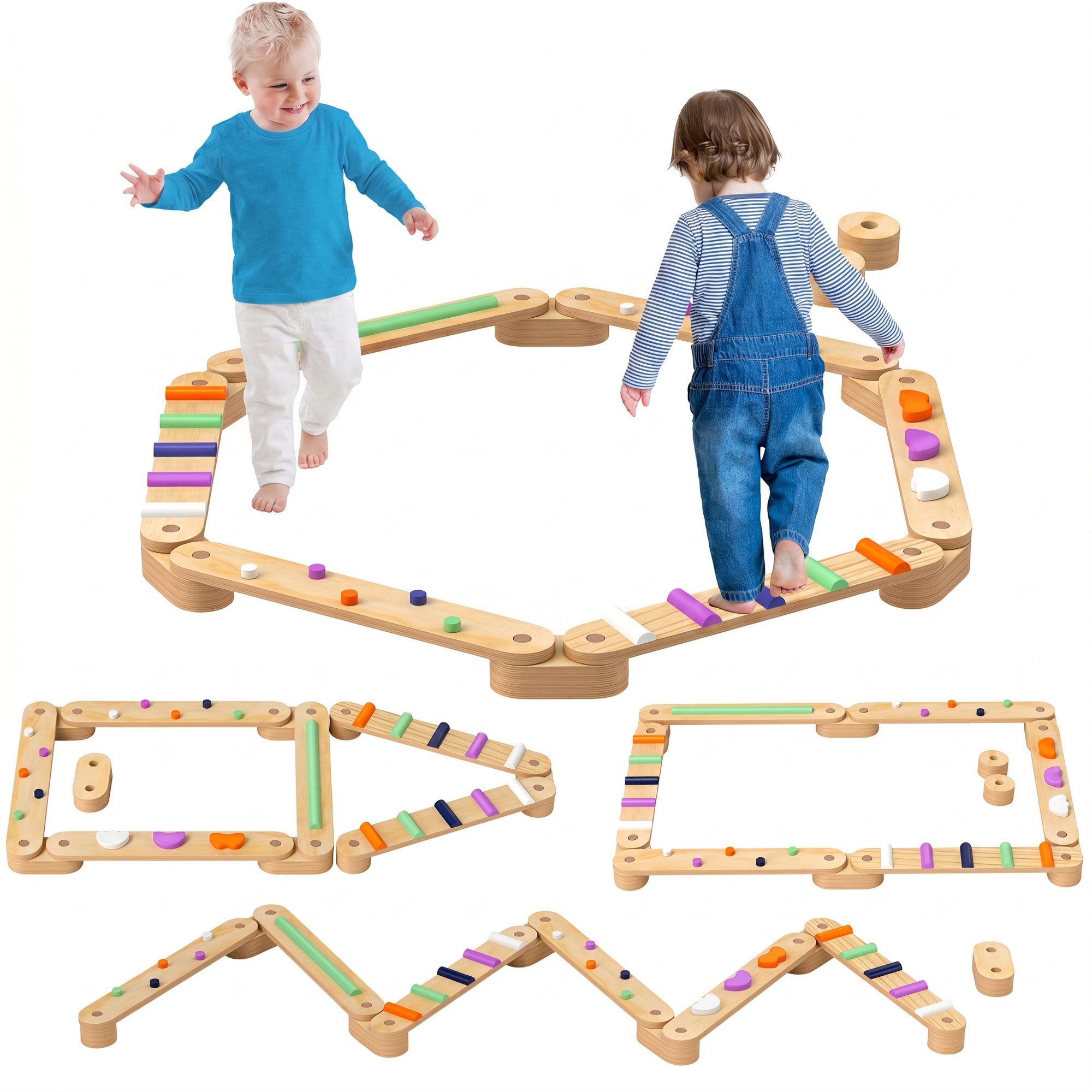 AIYAPLAY Balanceboard Balancierbalken Kinder Holz Schwebebalken für Drinnen Draußen, für Koordination und Stabilität, für 3-8 Jahre Kinder
