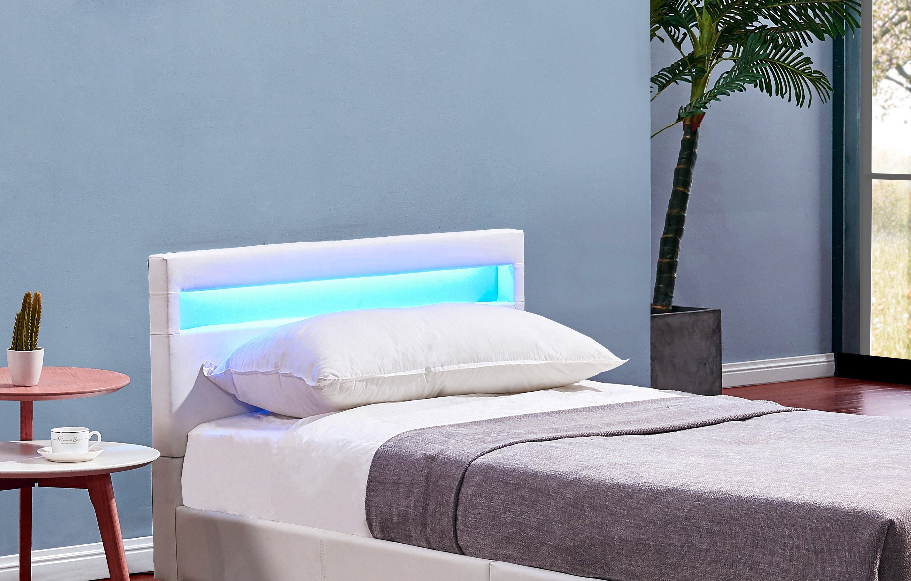 Aileenstore Kunstlederbett LED und LED Lederoptik, Fernbedienung), in mit 90 (inkl. 90x200 Schienen Lattenroste LED Fernbedienung cm, zum mit Beleuchtung Einführen die