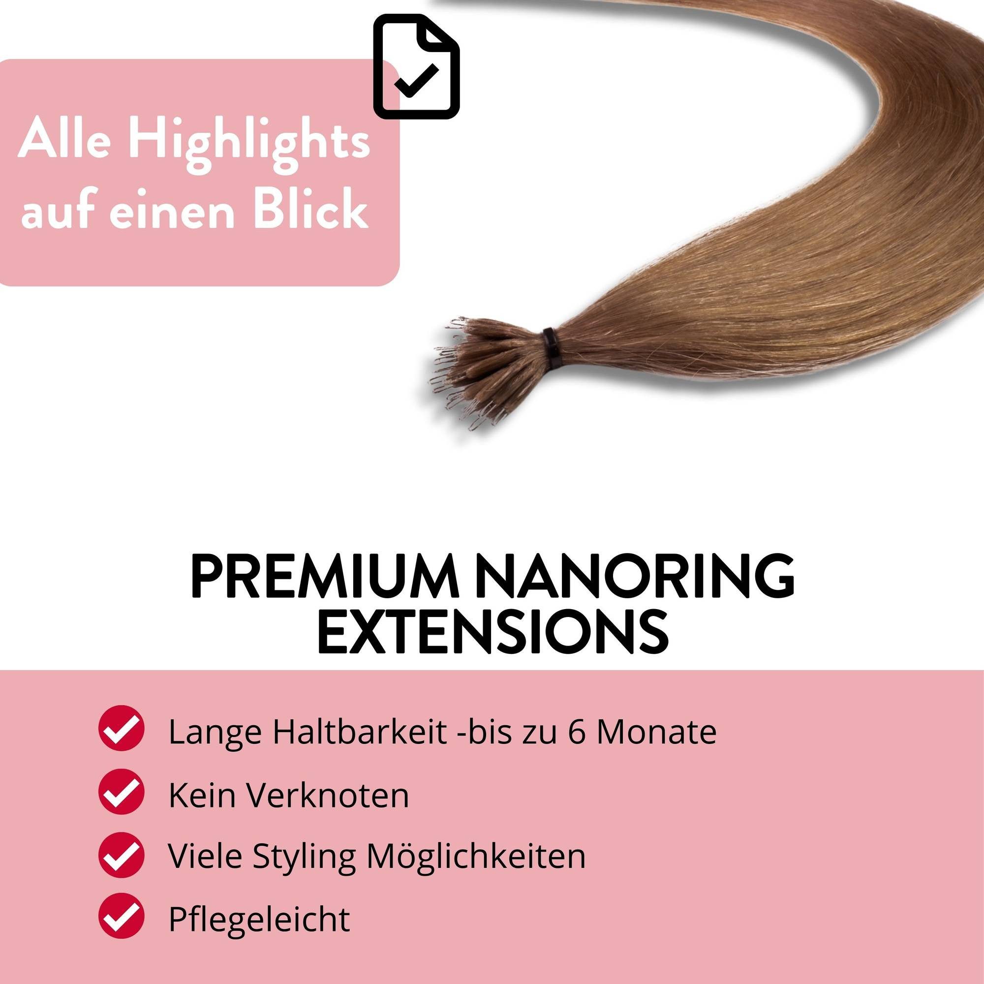 hair2heart Echthaar-Extension Premium Nanoring Extensions #8/1 Hellblond Asch 40cm