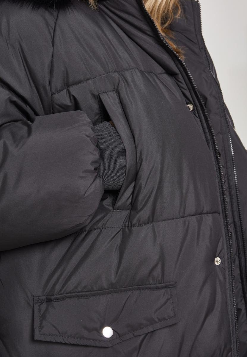 URBAN CLASSICS Outdoorjacke Damen Ladies black/black Oversize Coat Puffer (1-St) Faux Fur