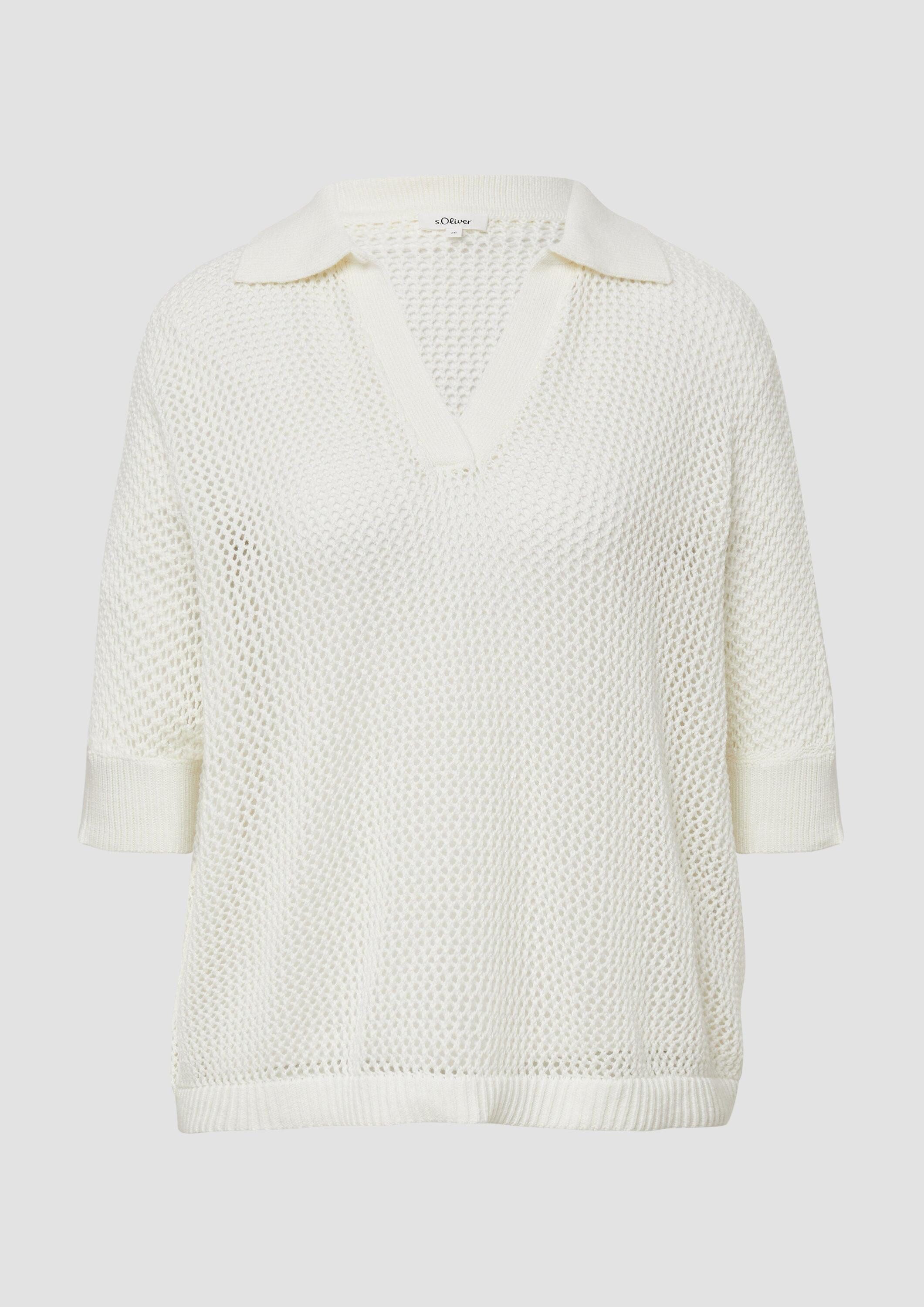 s.Oliver Kurzarmpullover Strickpullover Oversized Ajour-Polo