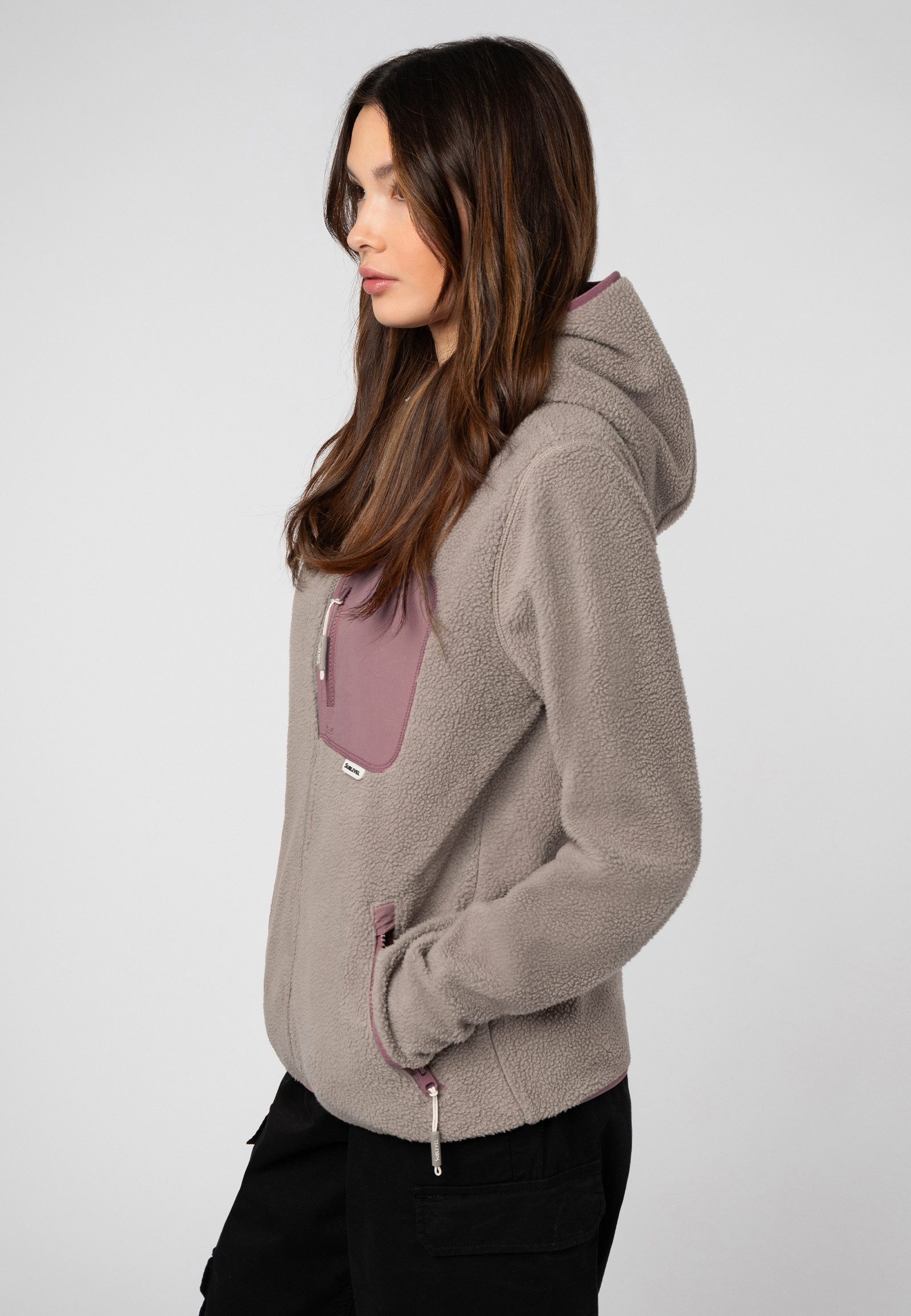 SUBLEVEL Fleecejacke Damen Teddyfleecejacke mit Brusttasche und Kapuze Fleecejacke Outdoorjacke Kuscheljacke