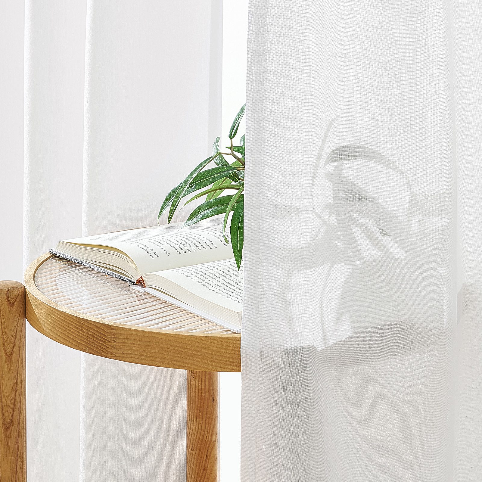 Topfinel Vorhang Vorhang Wohnzimmer Leinenoptik Licht Filtern mit Ösen Halbtransparent, Ösen, halbtransparent, Voile Ösen Gardinen Weiß 140x145cm 2er Set Schlafz Balkon Wohnz