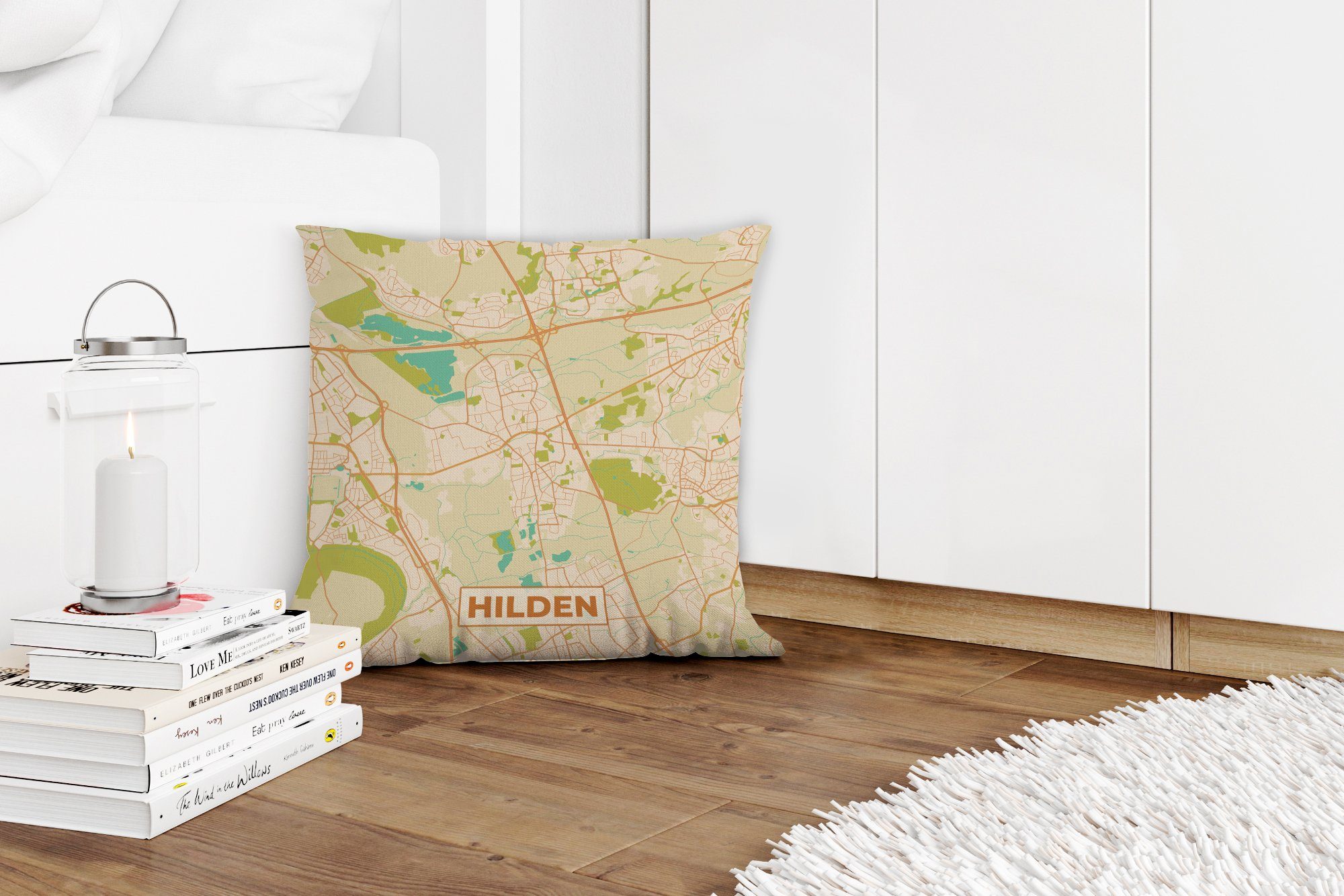 Füllung Deko, Hilden Dekokissen Stadtplan, vintage - MuchoWow für Zierkissen - Schlafzimmer, Wohzimmer, - mit Karte Sofakissen