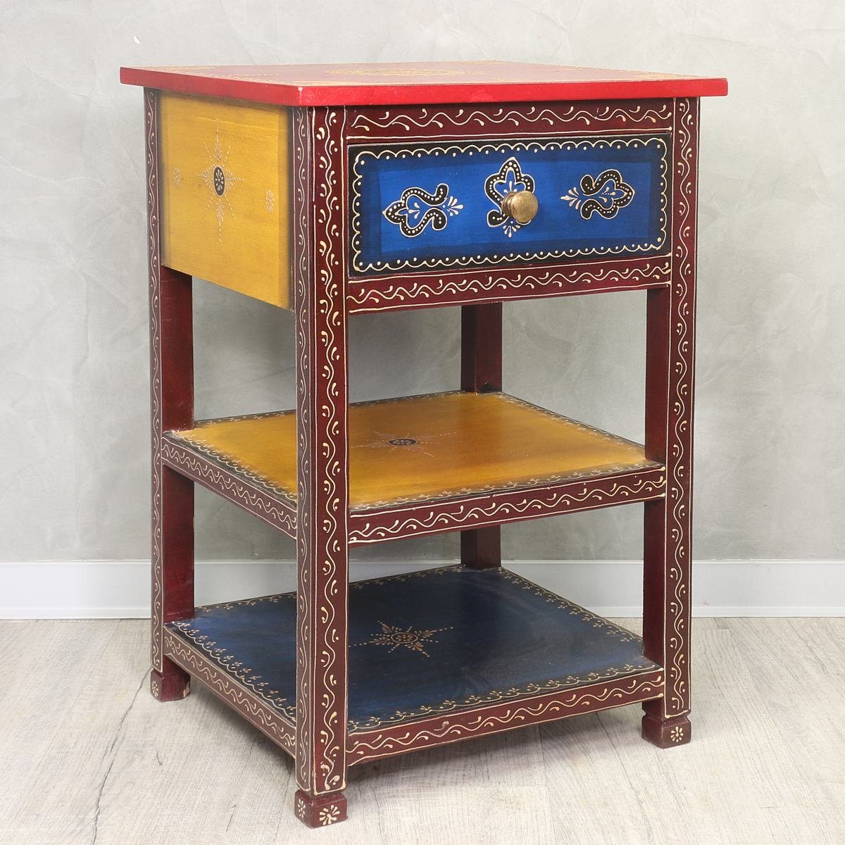 Oriental Galerie Nachttisch Indischer Nachttisch mit Schublade in Bunt 40 x  38 cm, Handarbeit