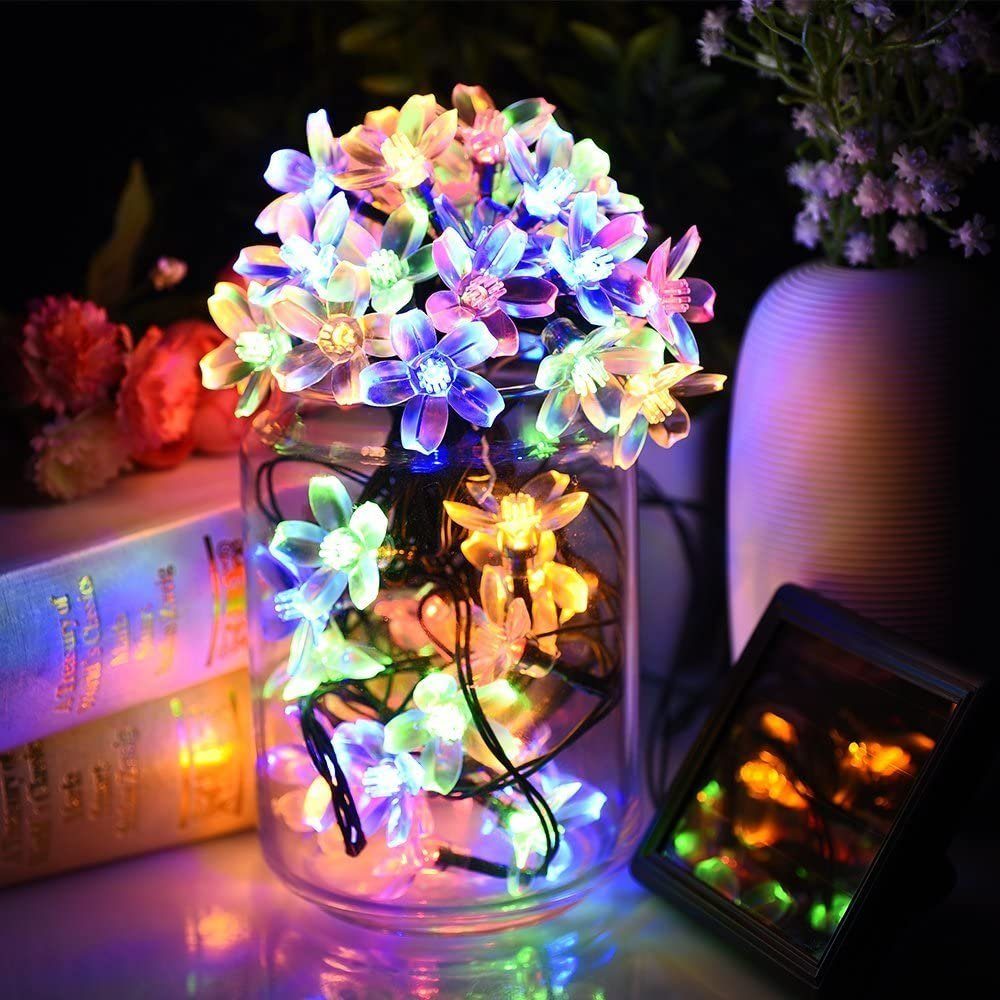 Salcar LED Solarleuchte 5m Solar-Lichterkette mit 20 Kirschblüten Außen Solar Gartenleuchte, 2-Leuchtmodi, Bunt – Bild 5 von 5