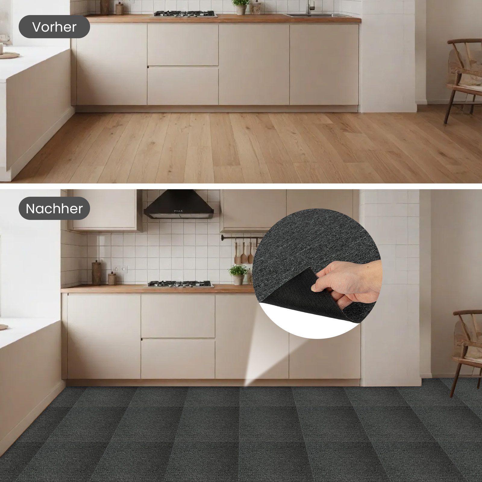 Youyijia Teppichfliese Teppichfliesen 50x50 cm 20er Set für Wohnung Büro selbstverlegend