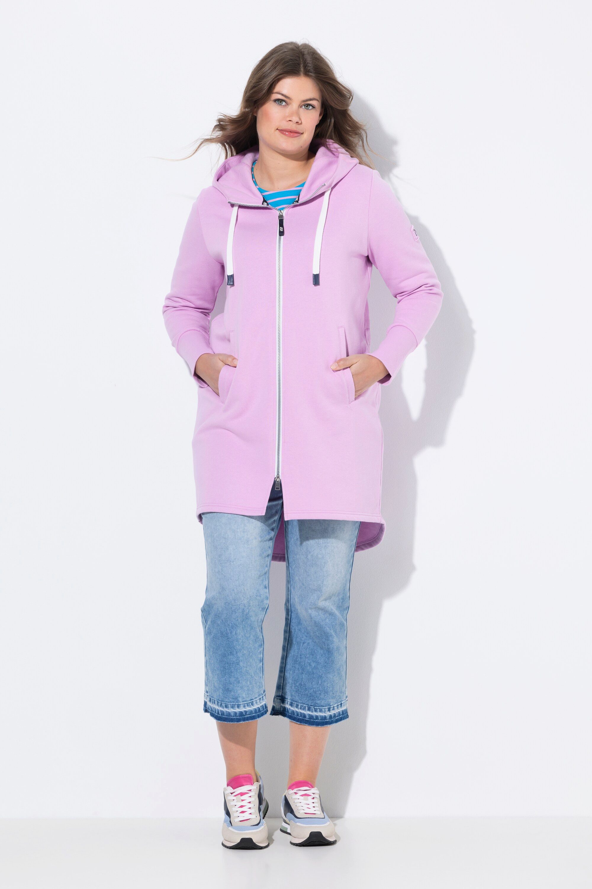 Laurasøn Sweatjacke Sweatjacke lang geschnitten Kapuze günstig online kaufen