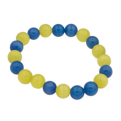Bella Carina Perlenarmband Ukraine blau gelb Armband mit Katzen Augen Glasperlen 10 mm, in den Farben der Ukraine blau gelb