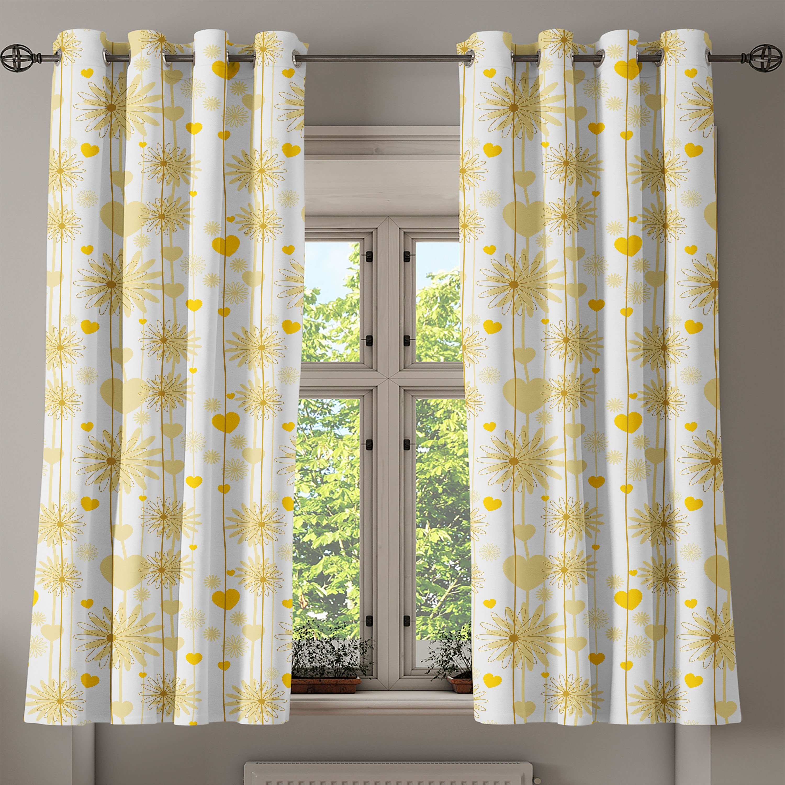 Gardine Dekorative 2-Panel-Fenstervorhänge Floral Abakuhaus, für Gelb Design Wohnzimmer, Schlafzimmer Valentines