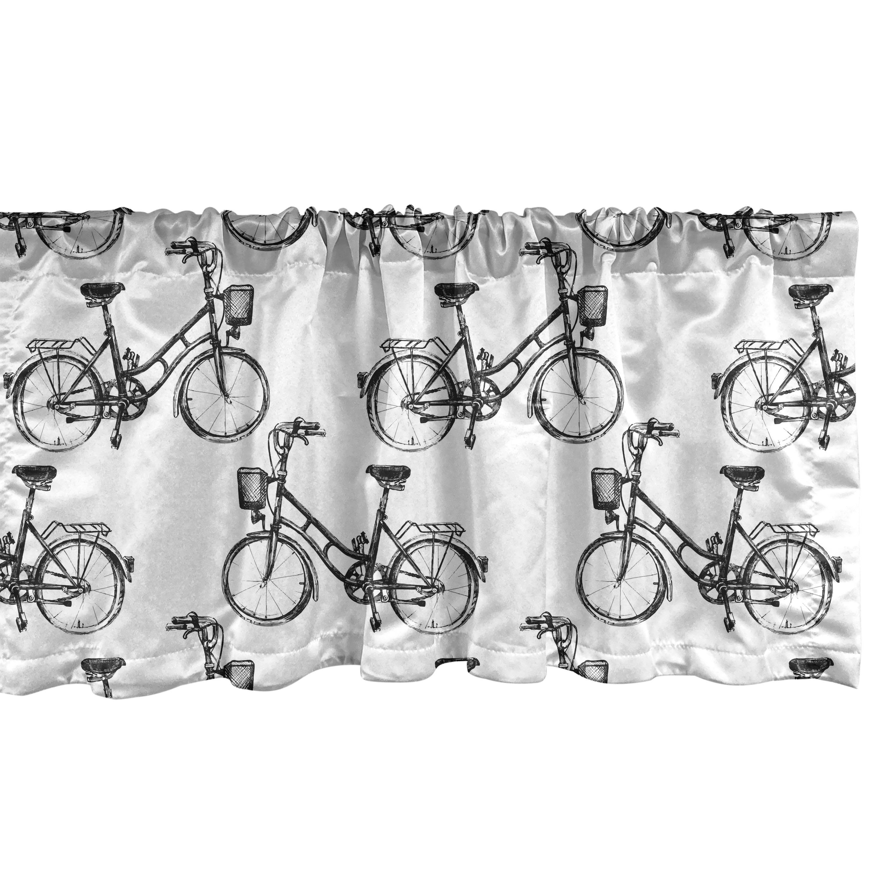 Scheibengardine Vorhang Volant Skizzieren Microfaser, Küche Stangentasche, Abakuhaus, Muster mit Fahrräder für Schlafzimmer Monochrome Dekor