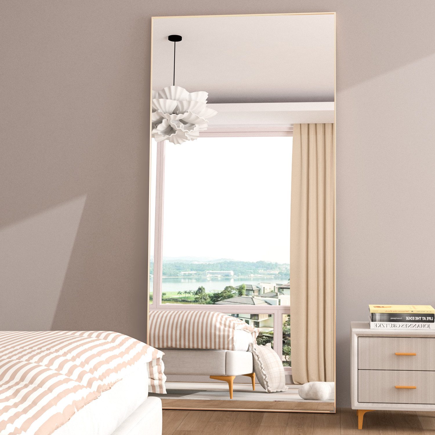 CASSILANDO Ganzkörperspiegel Rechteckspiegel mit Ständer, stehend oder wandmontiert (Packung, Ganzkörperspiegel Rec), 165*59cm Aluminiumlegierung dünnen Rahmen, – Bild 2 von 5