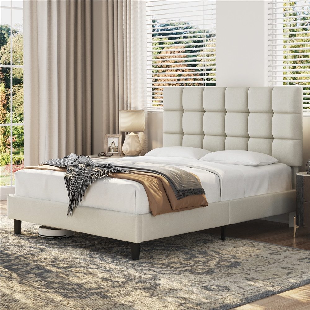 Yaheetech Polsterbett mit höhenverstellbarem Kopfteil, Doppelbett Bettgestell mit Lattenrost, 160 x 200 cm