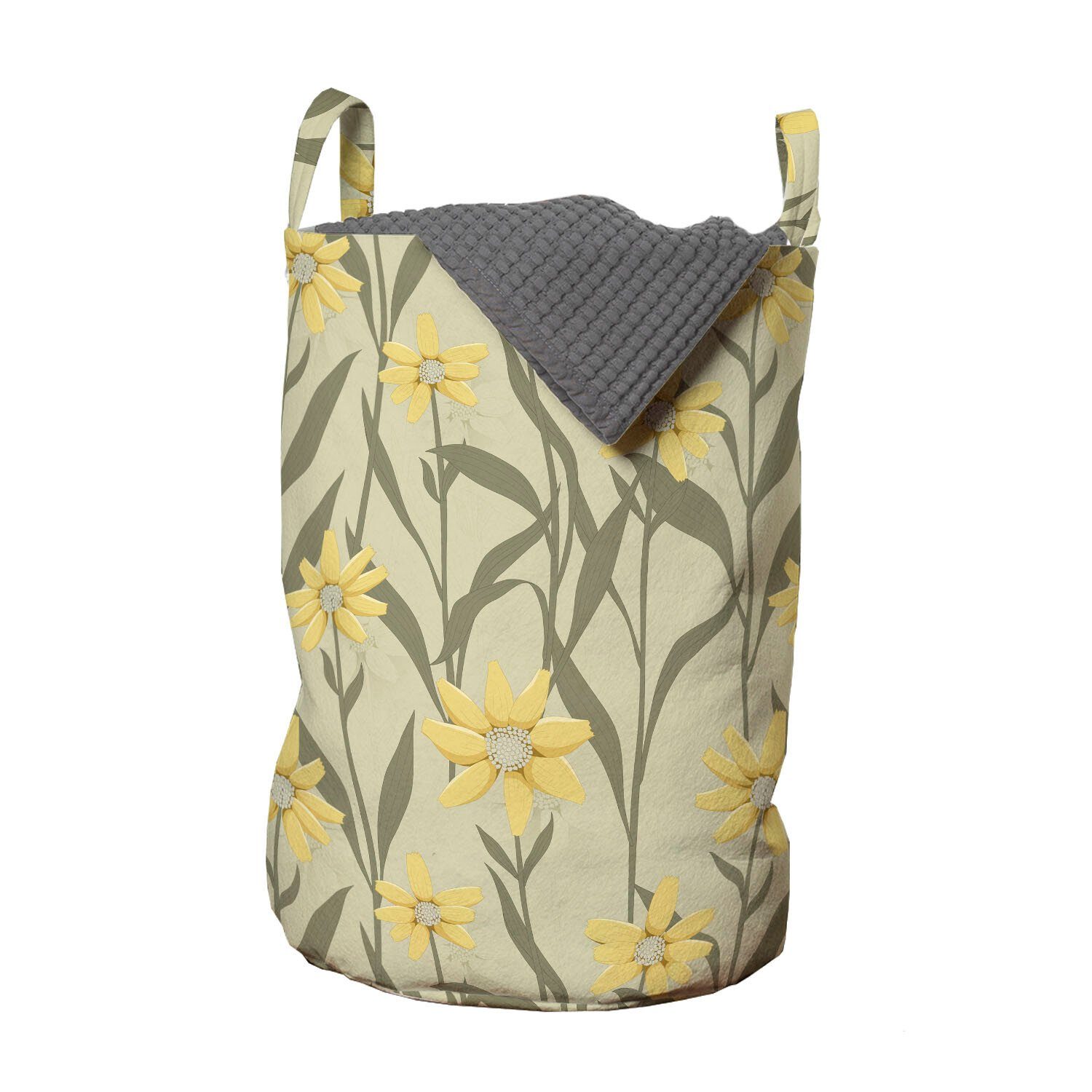Abakuhaus Wäschesäckchen Wäschekorb mit Griffen Kordelzugverschluss für Waschsalons, Blumen Weinlese-Gelb-Ton Blumen