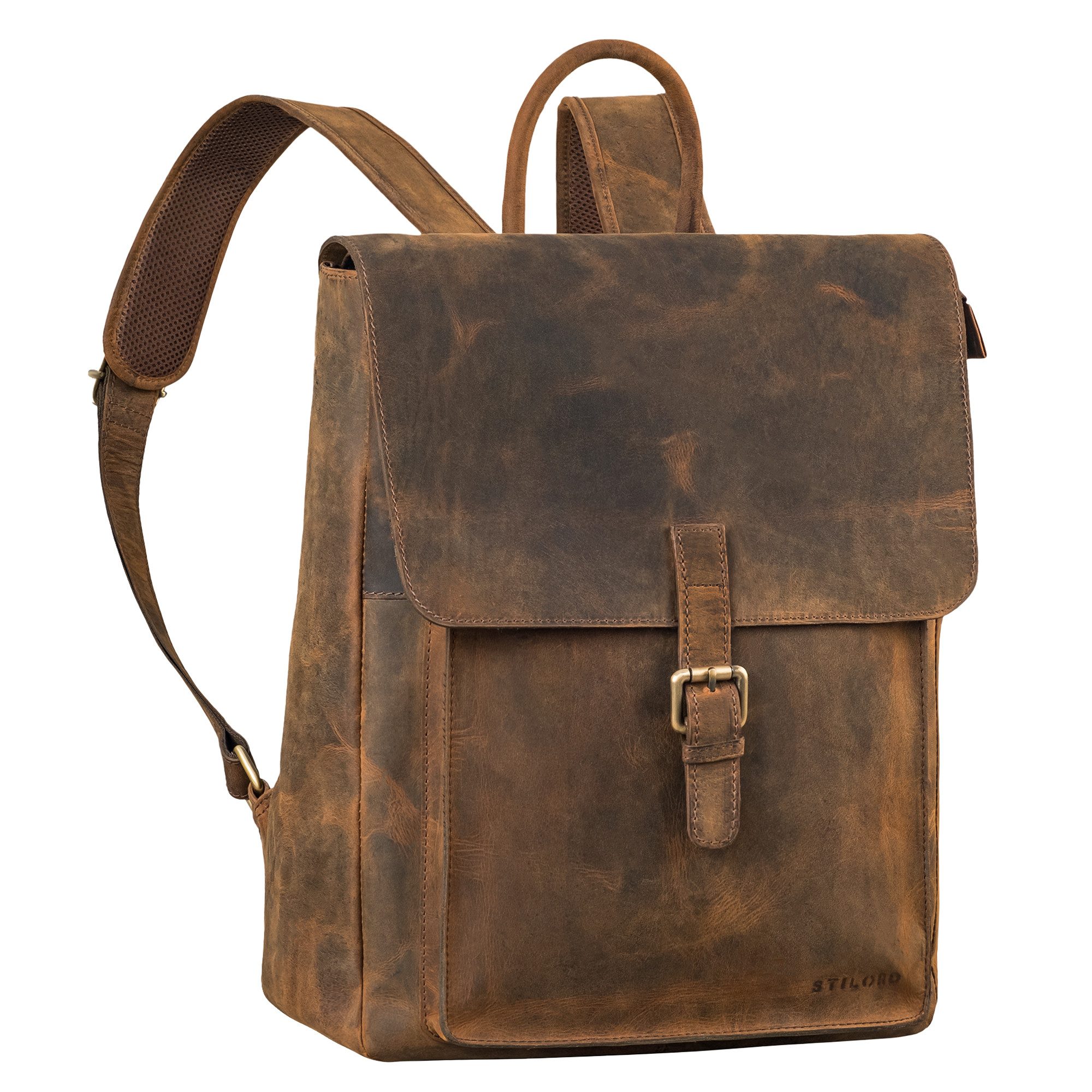 STILORD Notebookrucksack "Debbie" Großer Vintage Lederrucksack Damen mit Laptopfach 15.6 Zoll