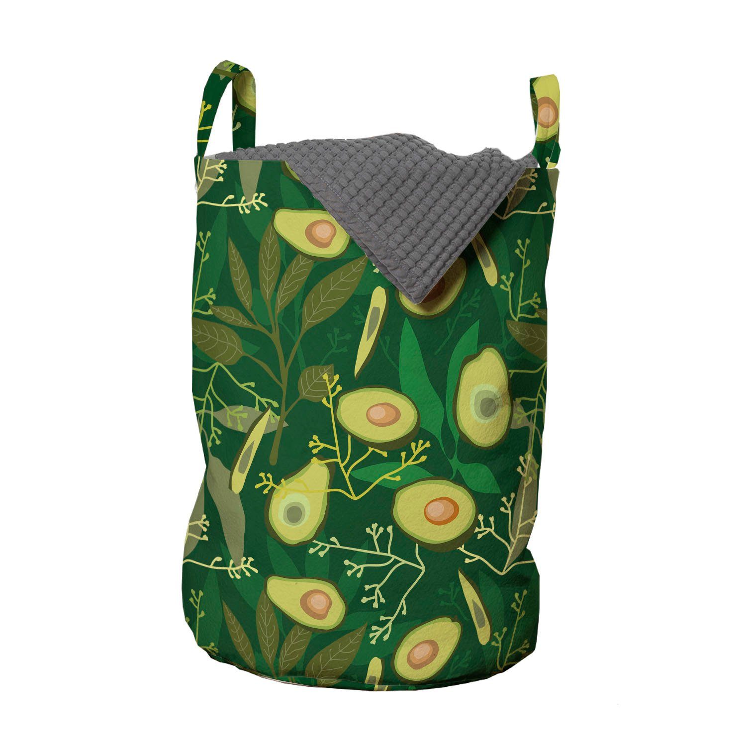 Abakuhaus Wäschesäckchen Wäschekorb mit Griffen Retro Avocado Style-Blätter Kordelzugverschluss für Früchte Waschsalons