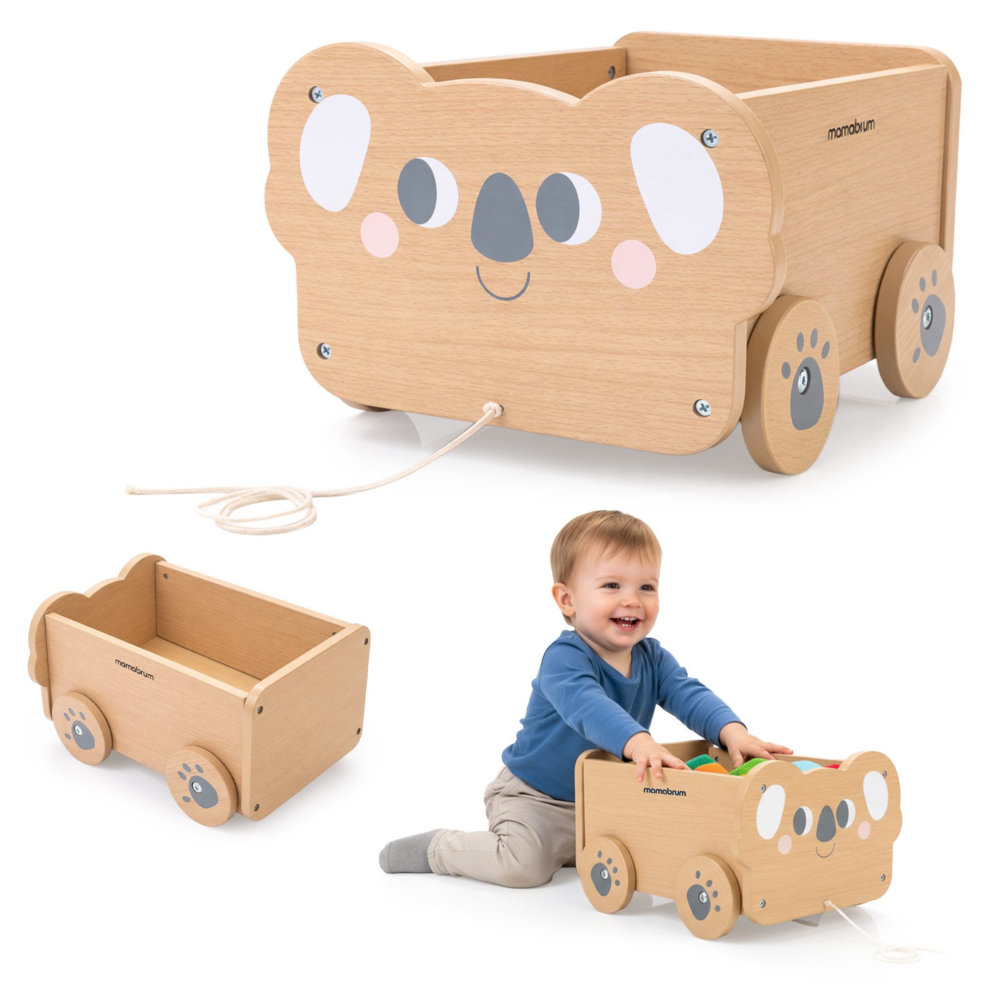 Mamabrum Puppenwagen Mamabrum Holz Spielzeugwagen Ziehwagen Kinder Aufbewahrungswagen
