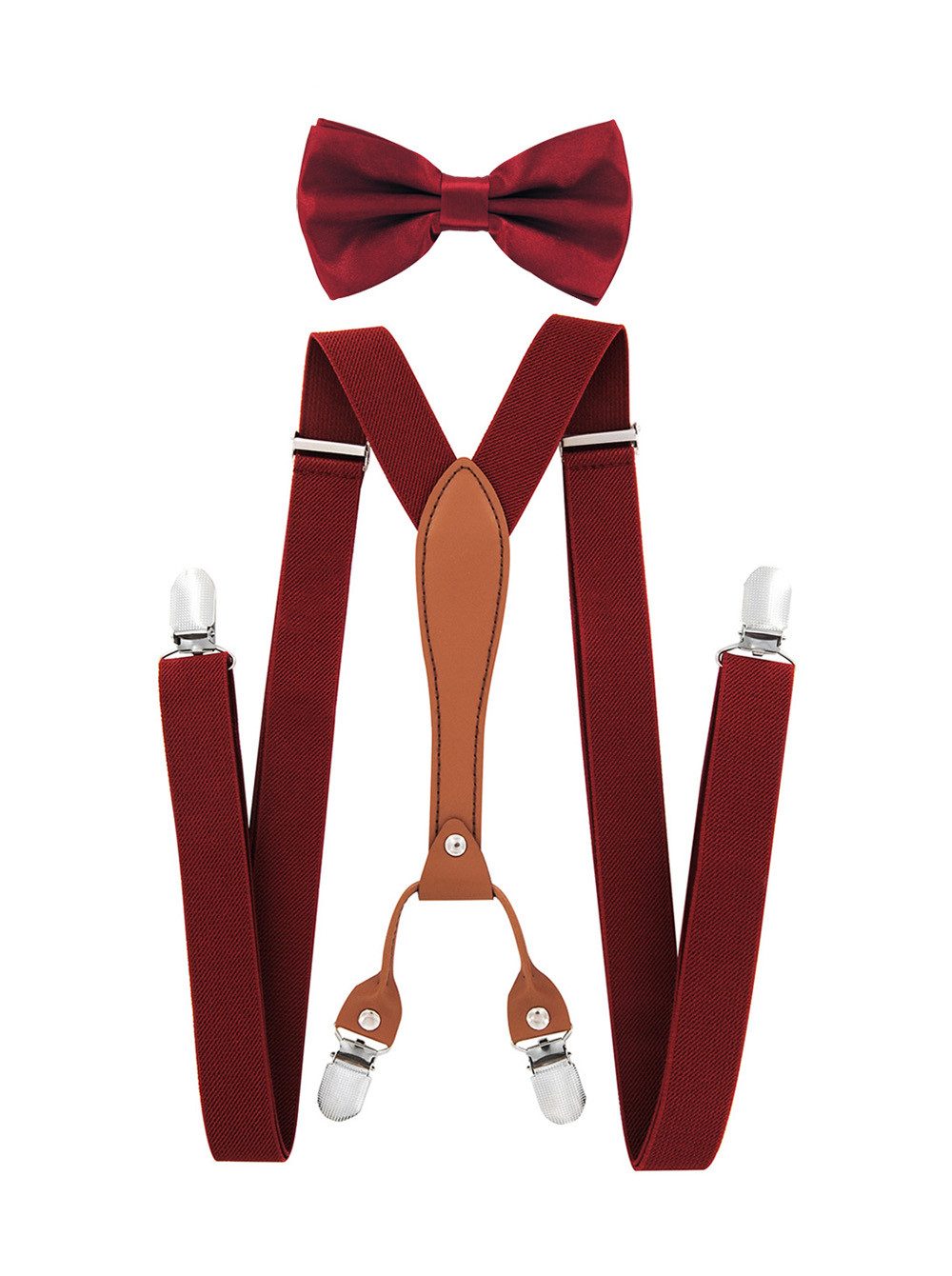 axy Hosenträger Herren Hosenträger mit Fliege Set 4 Stabile Clips X-Form (2-St., 2er Set) 2,5cm Breit verstellbar und elastisch, 120cm Lang