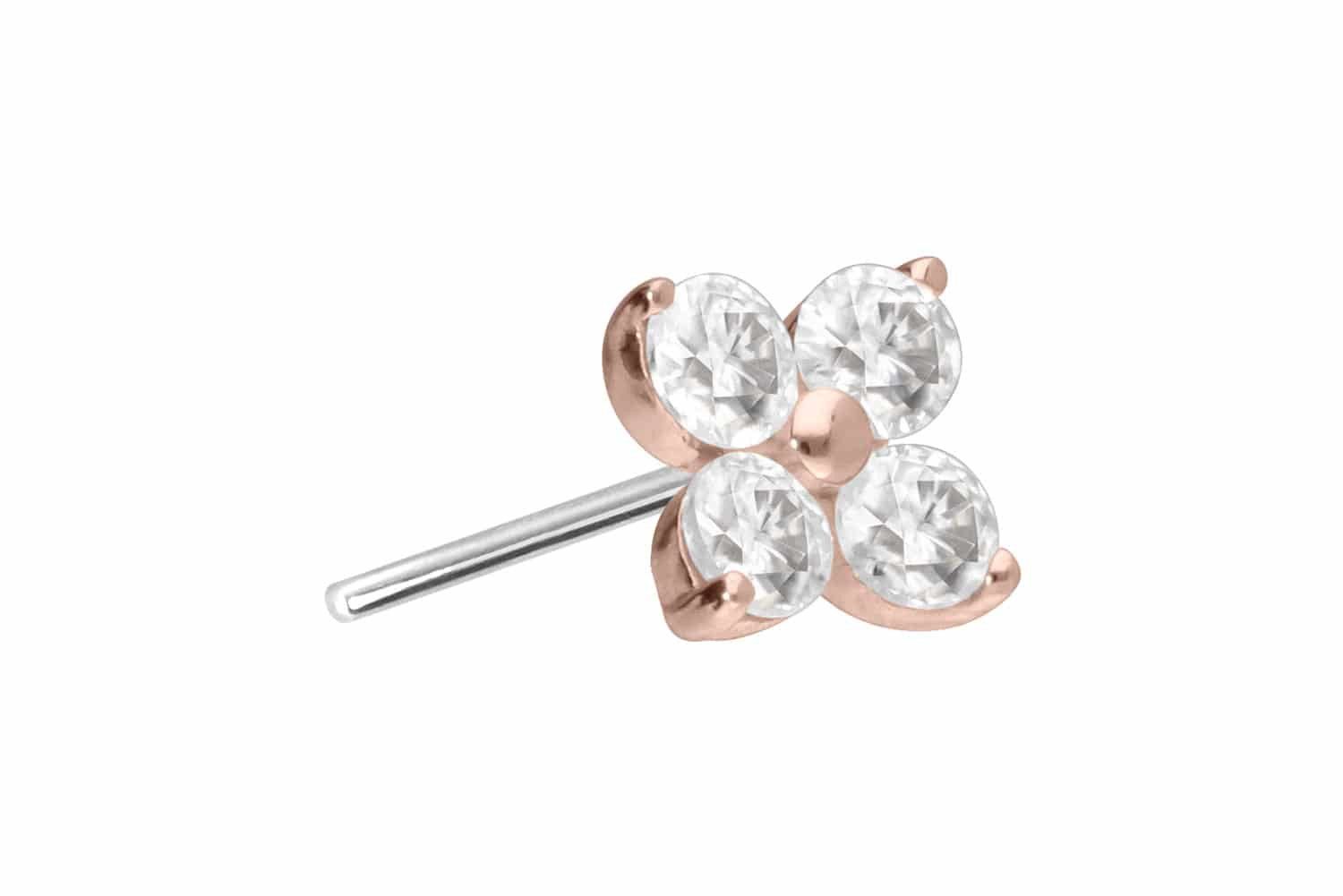 PIERCINGLINE Piercing-Set 14 Karat Gold Aufsatz mit Titan Push Pin MOISSANIT-BLUME (Push Pins, 1-tlg)
