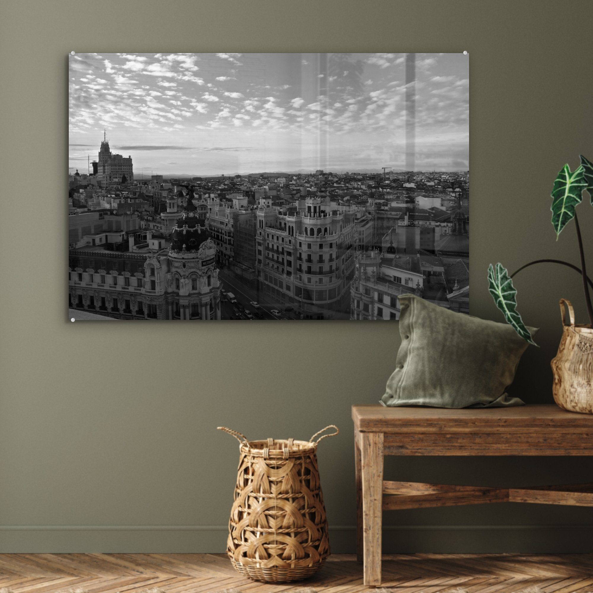 & Schlafzimmer Madrid Acrylglasbilder (1 Schwarz St), MuchoWow Skyline Weiß, - Acrylglasbild - - Wohnzimmer