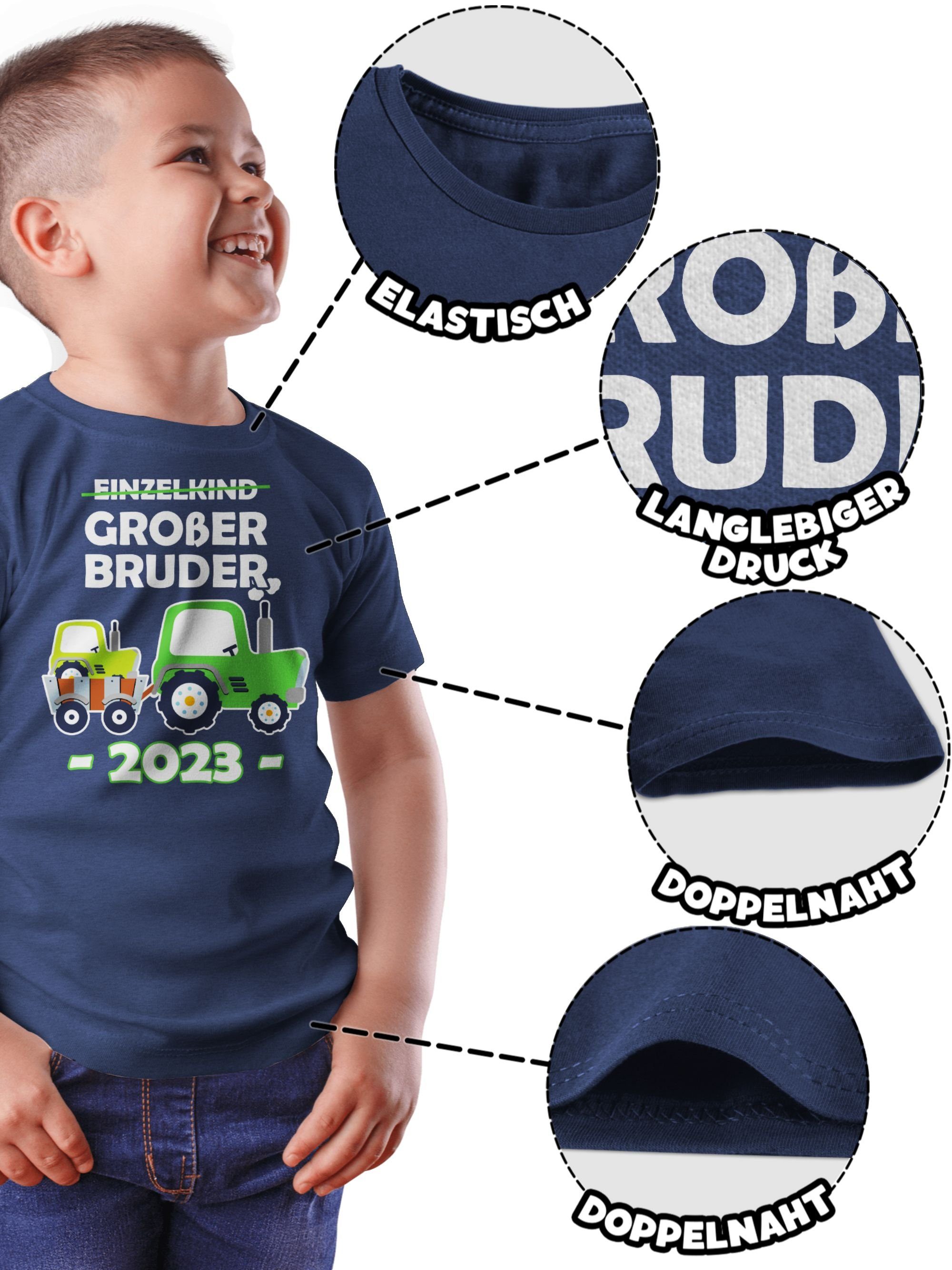 Shirtracer T-Shirt Meliert 2023 Bruder 02 Traktor Großer Einzelkind Bruder Dunkelblau Großer