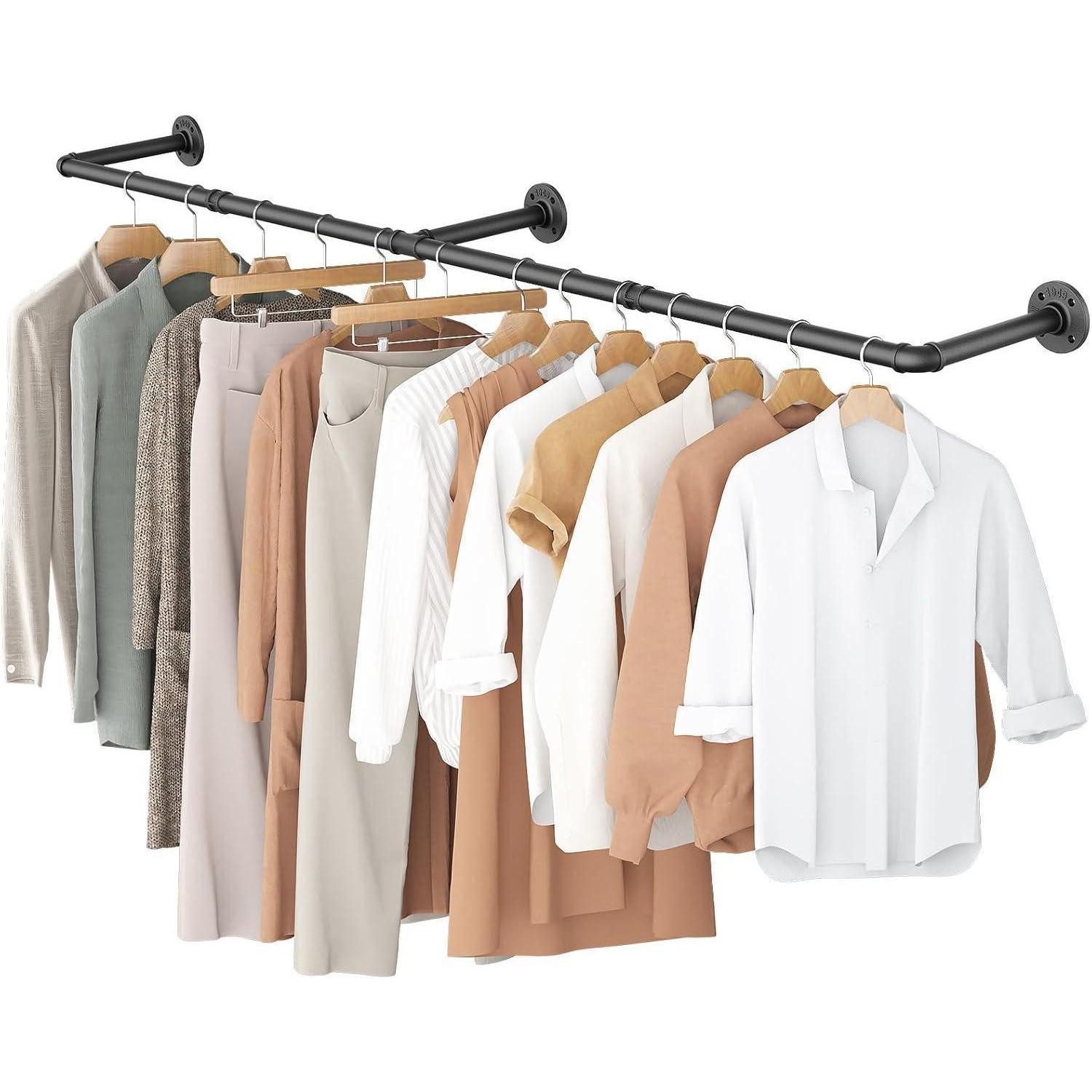 LuxusKollektion Wandgarderobe Kleiderstange Rohr Wandmontage Metall 167cm 1-Packung Schwarz, 3 Basis