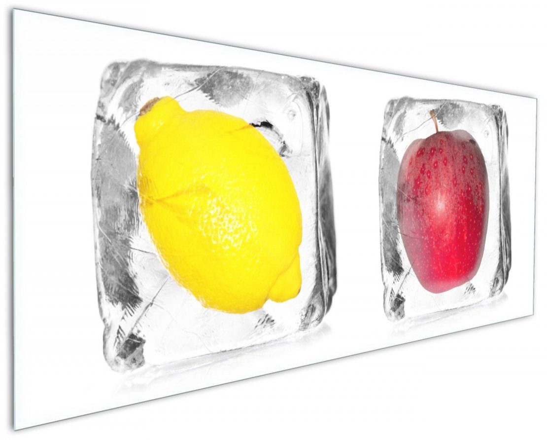 Wallario Küchenrückwand Zitrone in Eiswürfel - Eiskaltes Obst, (1-tlg)