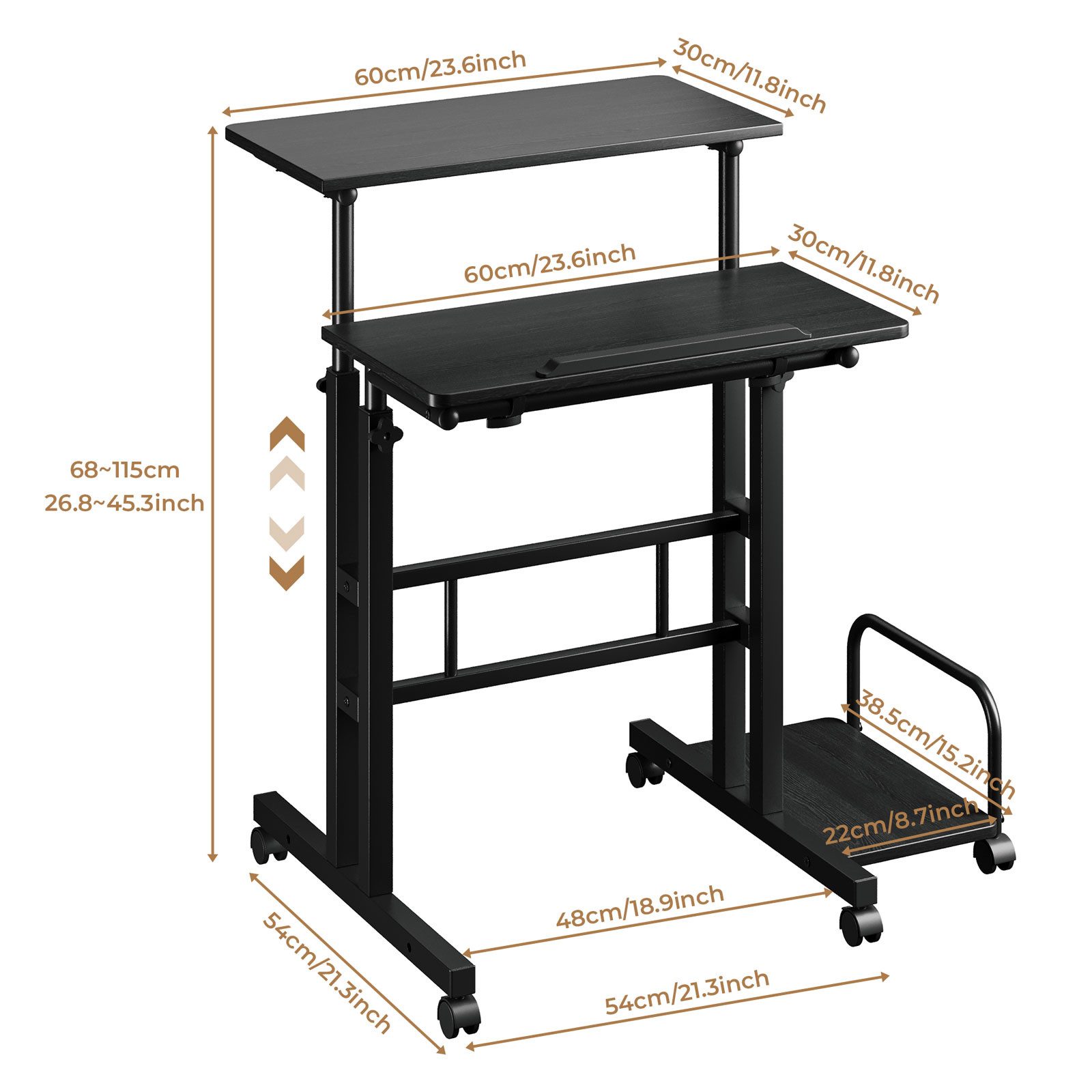 OUNUO Schreibtisch Laptoptisch Höhenverstellbar mit Rollen und kippbarer Ti günstig online kaufen